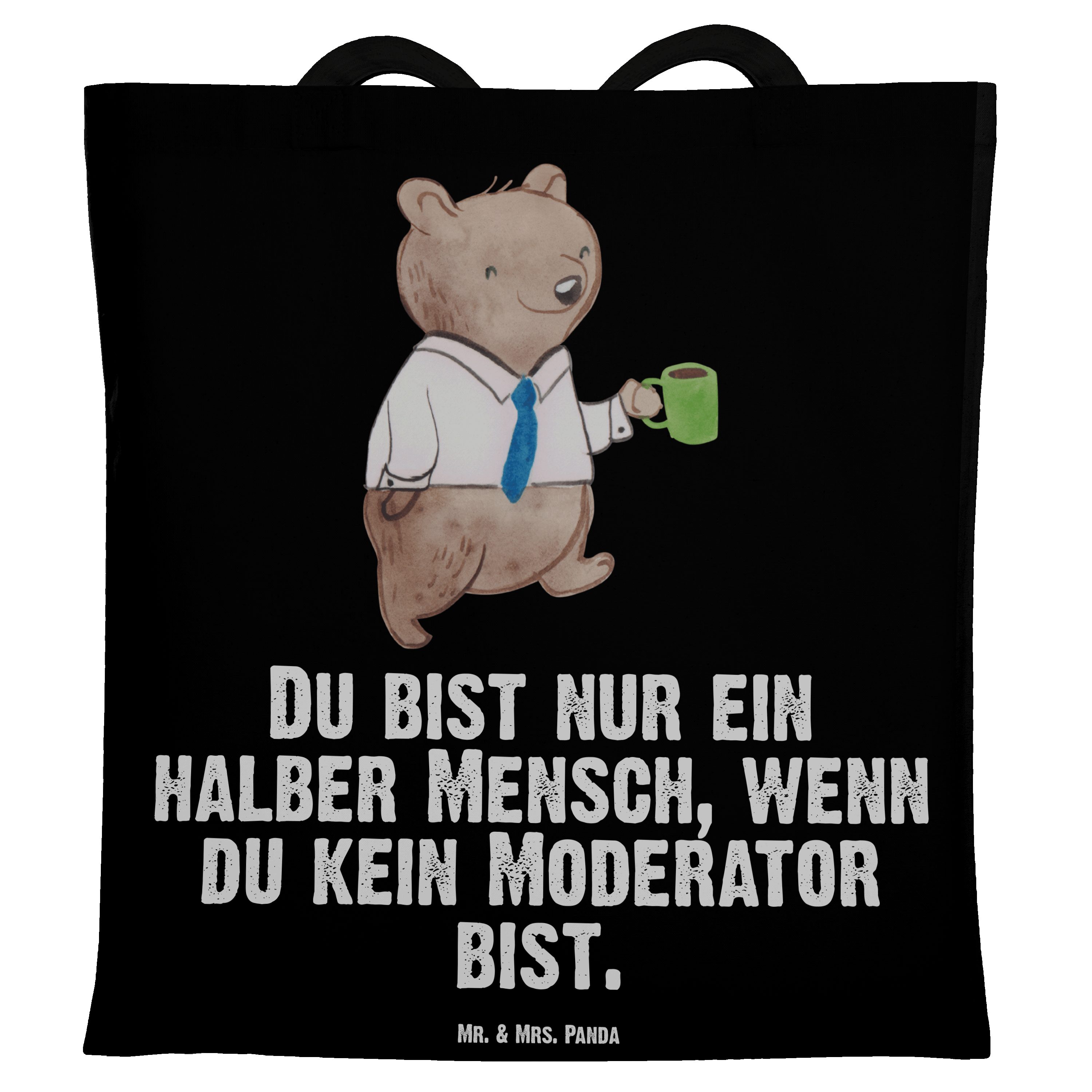 Geschenk, Mr. Moderator - Panda Schwarz Beuteltasche, Herz mit & Tragetasche Ei - (1-tlg) Jutebeutel, Mrs.