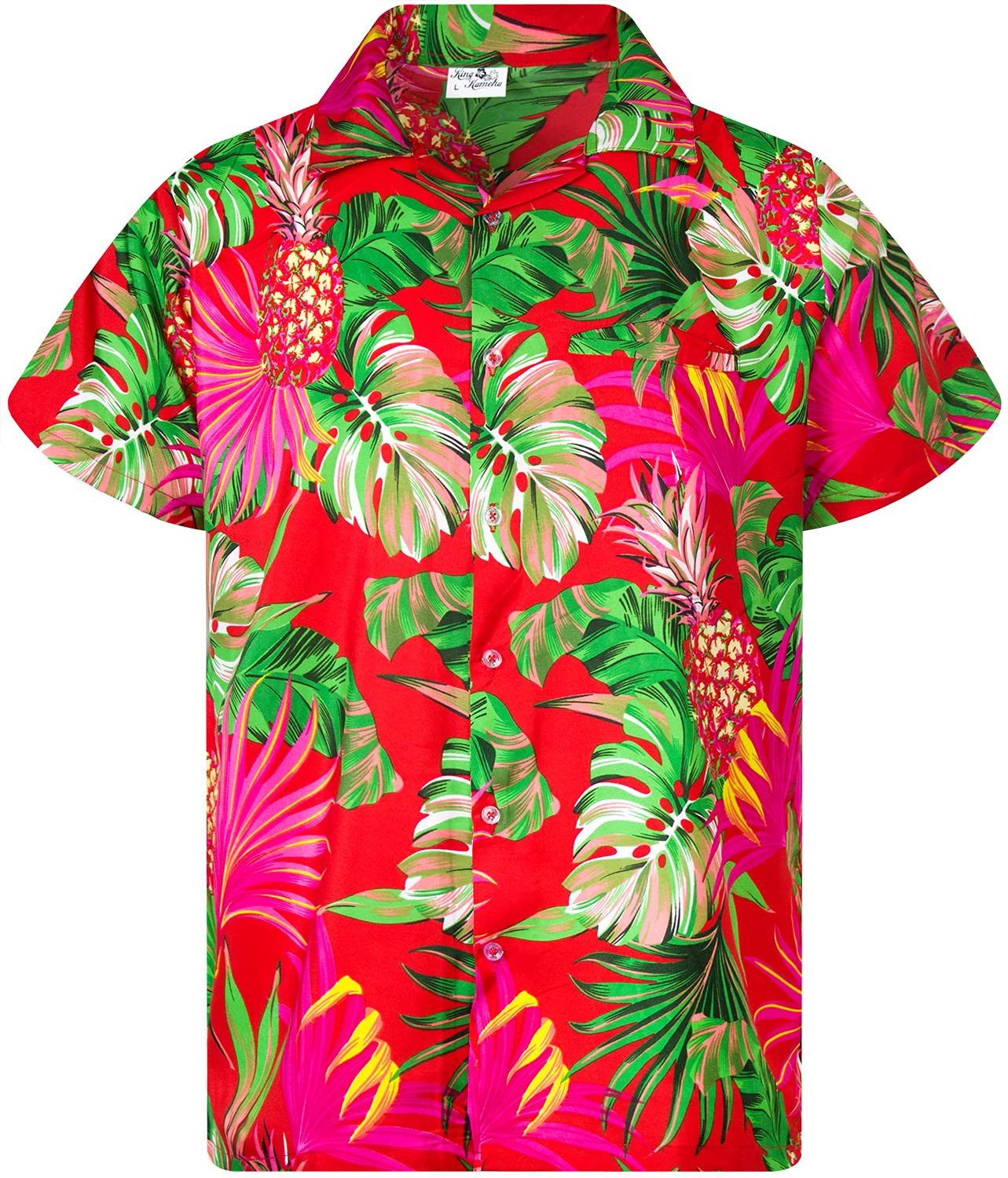 King Kameha Hawaiihemd Pineapple Leaves Kids Funky Hawaii-Hemd Kinder Kurzarm Front-Tasche
