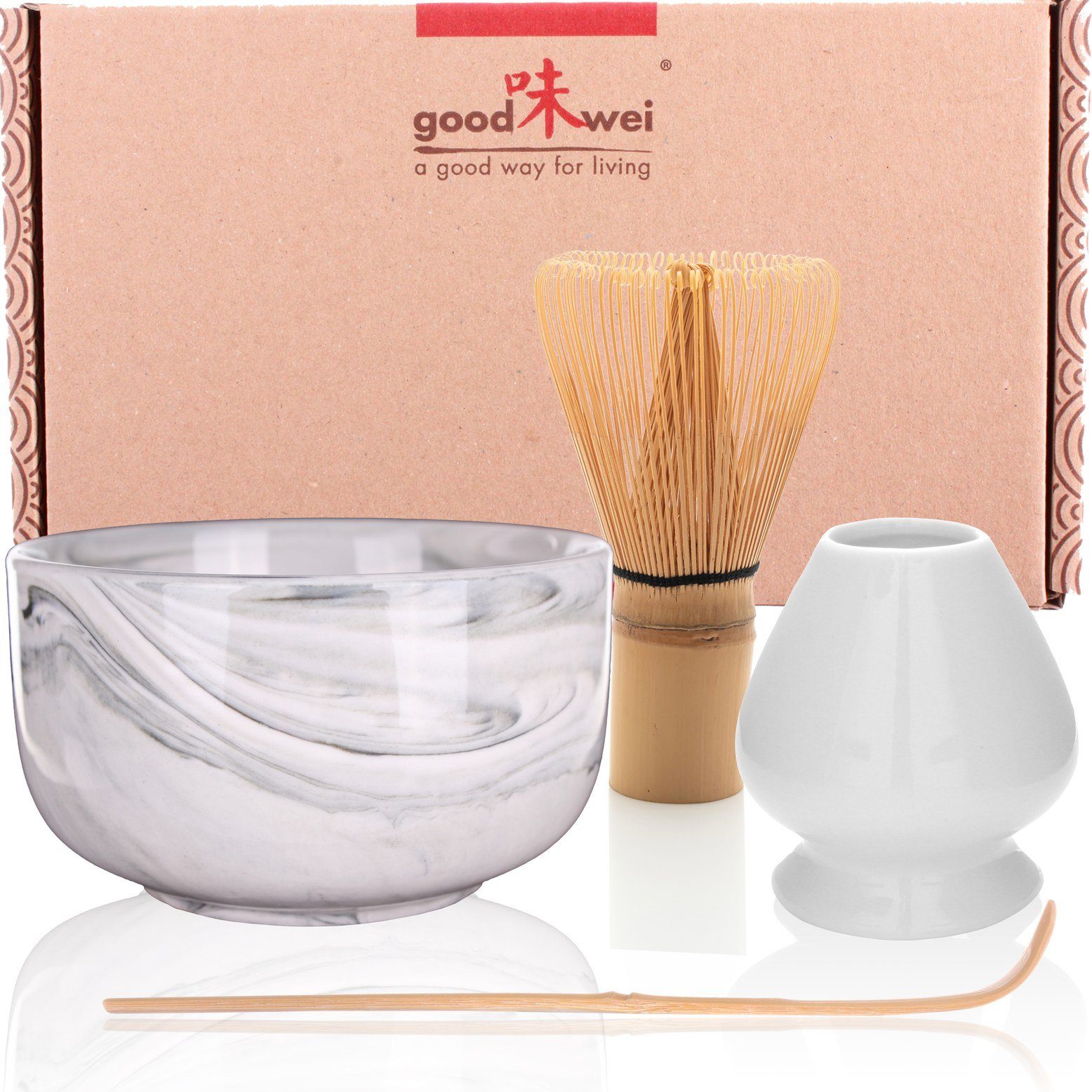 Goodwei Teeservice Matcha-Set "Gurei" 80 Besenhalter und mit Teeschale, Matchabesen (4-tlg), Keramik
