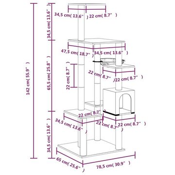 vidaXL Kratzbaum Kratzbaum mit Sisal-Kratzsäulen Dunkelgrau 142 cm