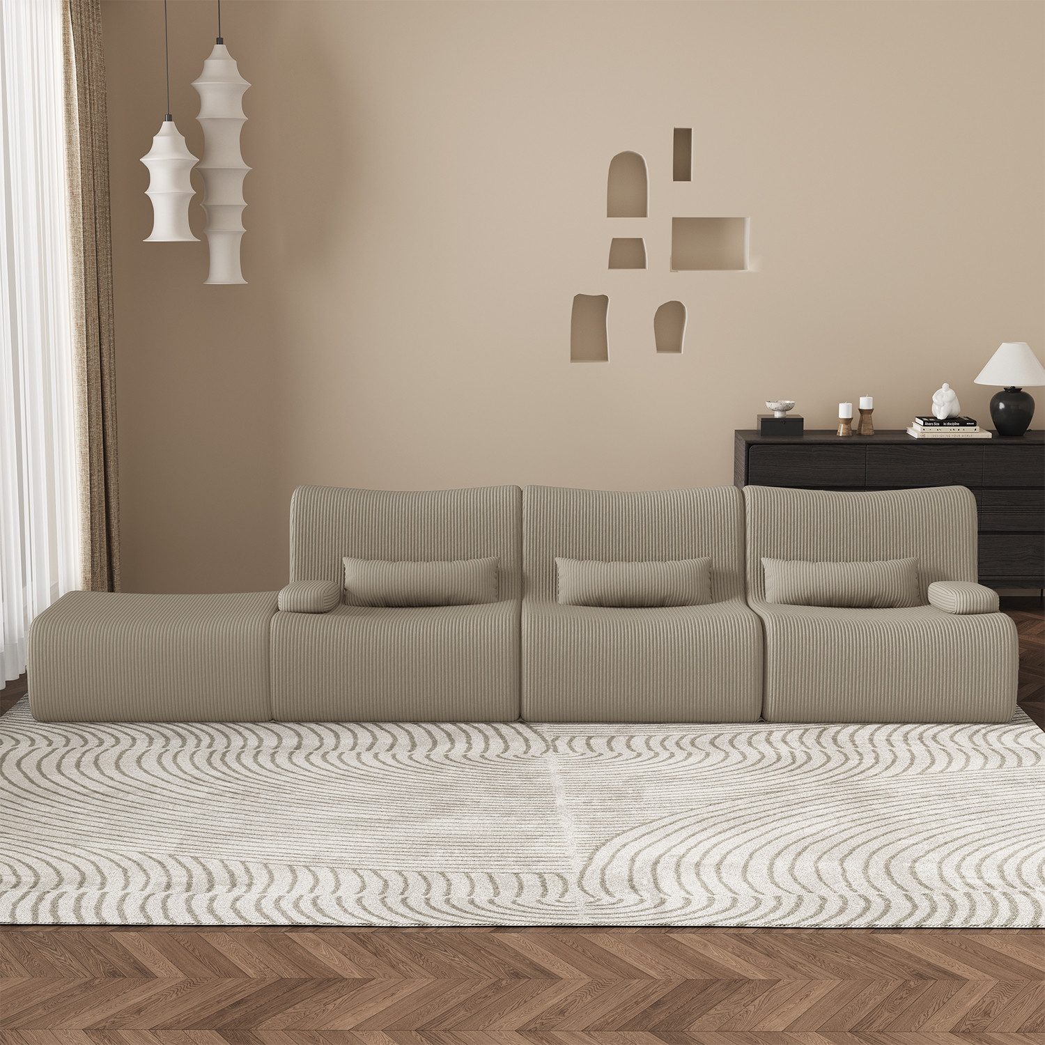 Lexzurn Ecksofa Ecksofa mit Schlaffunktion 250 x 170 x 76 cm, L-förmige Couch aus Cord, Memory-Schaumstoff, Tiefer Sitzfläche, Modulares Sofa mit Chaiselongue für Wohnzimmer und Schlafzimmer