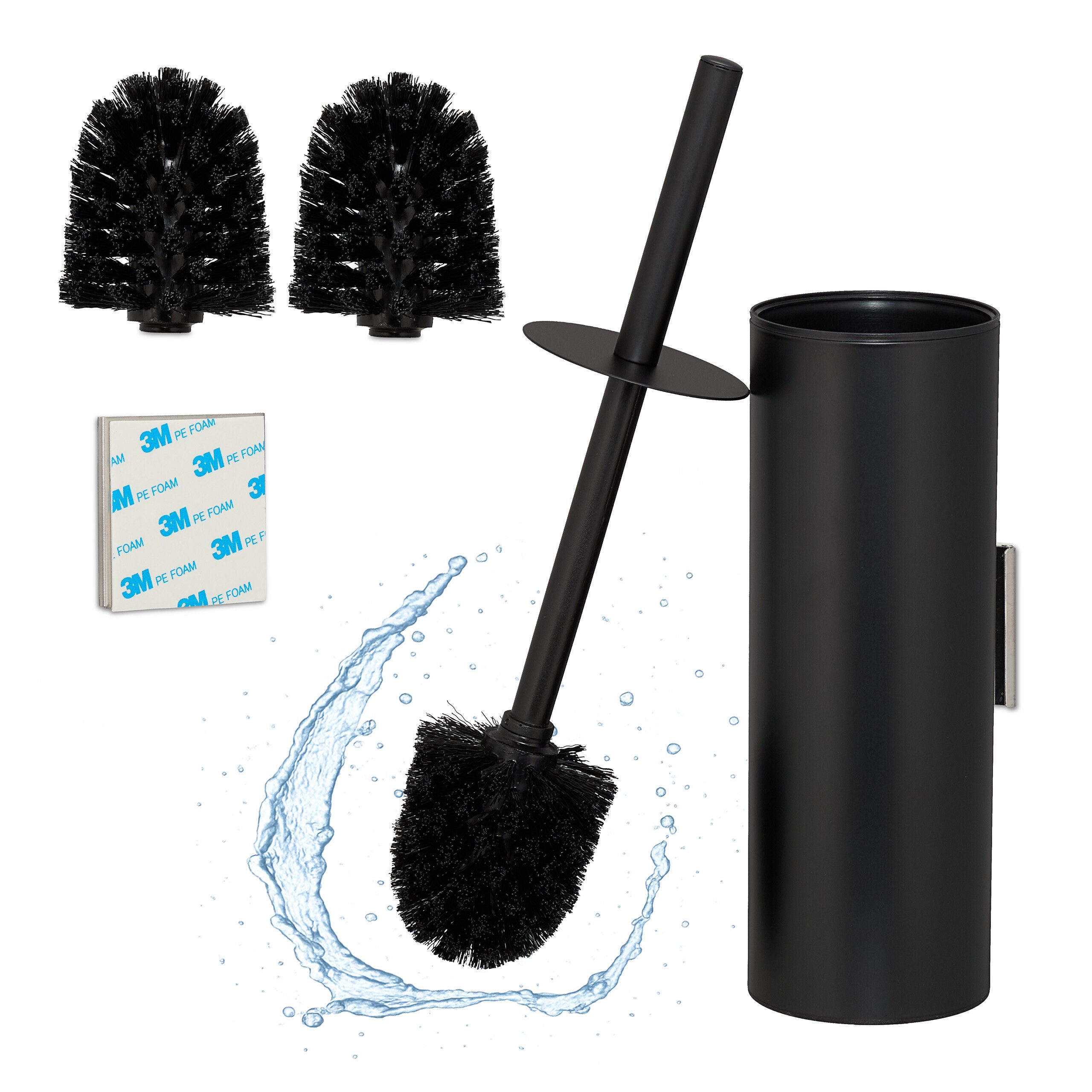 relaxdays WC-Reinigungsbürste Toilettenbürste zur Wandmontage, Gäste-WC, Badezimmer, (3-tlg), schwarz