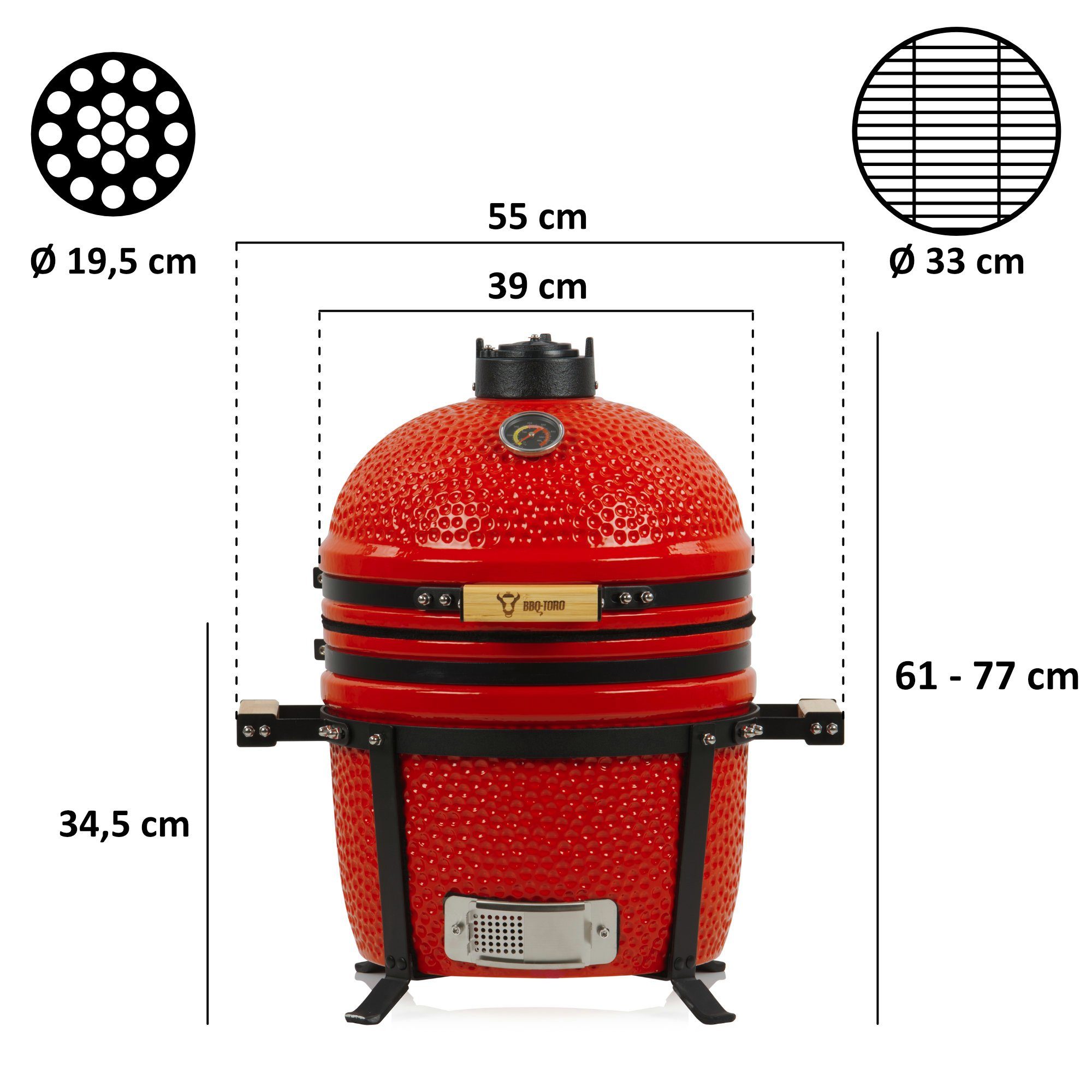 BBQ-Toro Keramikgrill Kamado Grill Holzkohlegrill Ø 39 cm "SHIRO" mit Thermometer