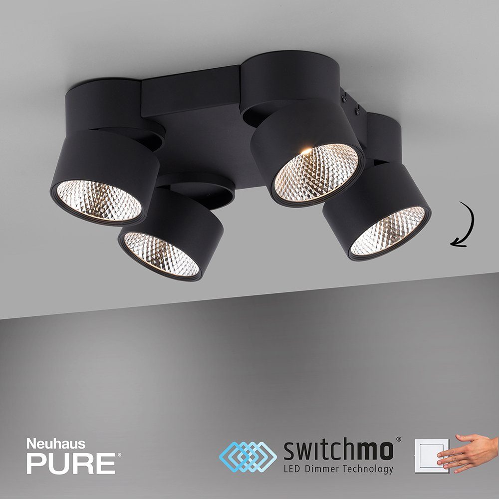 Paul Neuhaus LED Deckenleuchte LED Deckenstrahler PURE-NOLA, Strahler schwenkbar, dimmbar, Switchmo, 4xLED/15W/3000K, Spot Strahler schwenkbar warmweißes Licht