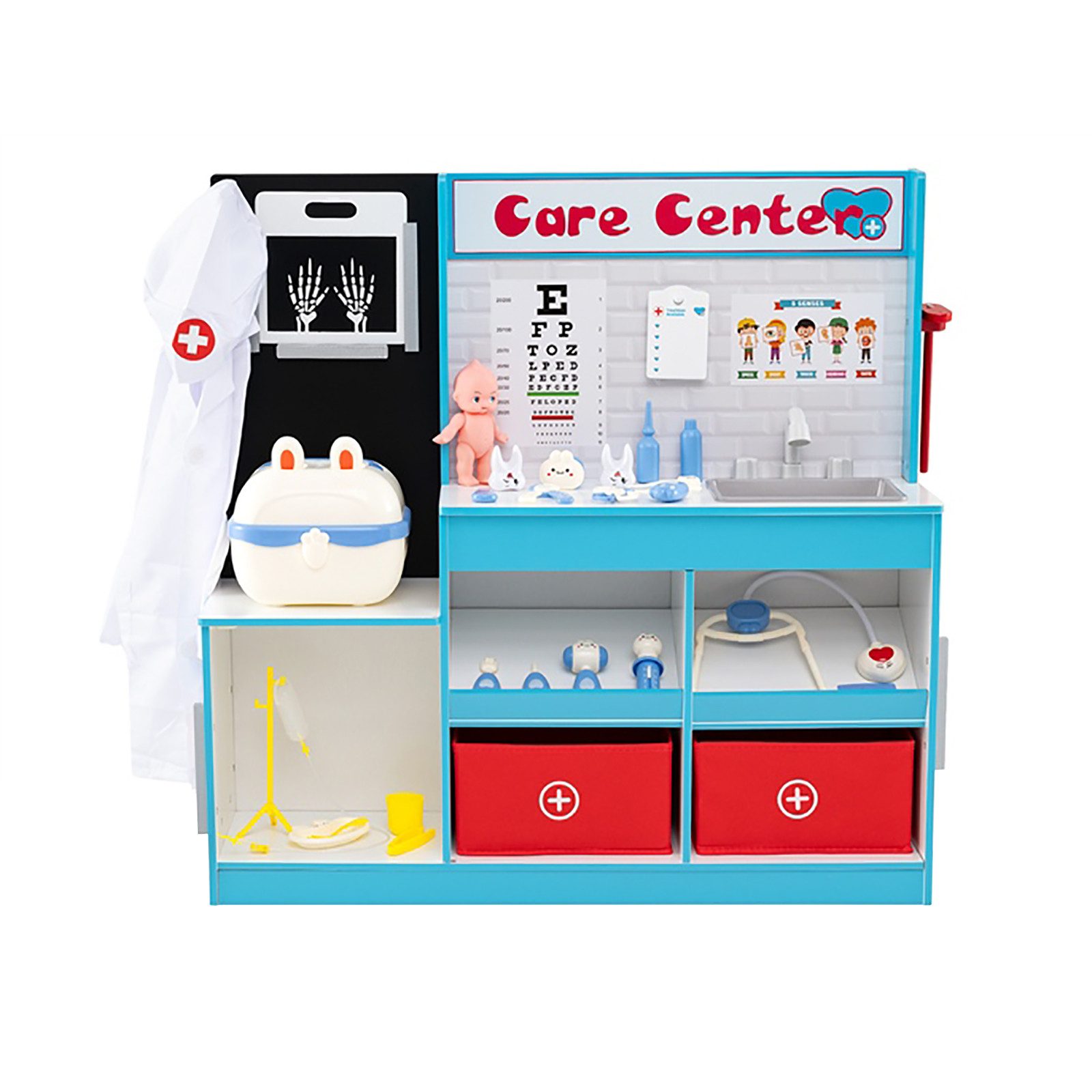 COSTWAY Spielzeug-Arztkoffer, Arztdienst-Spielset, Holz-Medizinisches Zentrum