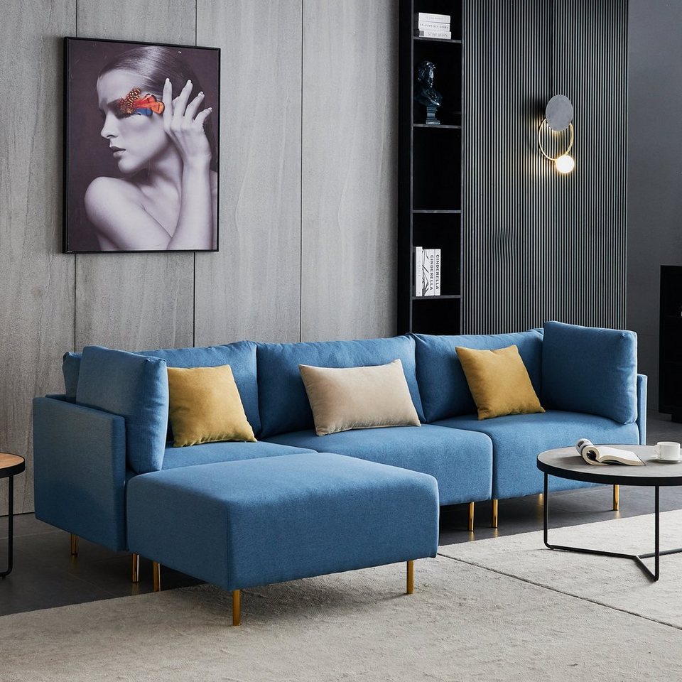 Mia&Coco Loungesofa »Deluxe Komfortables Leinen Anreihsofa, Lounge Sofa,  L Form, 20 cm  Bule«