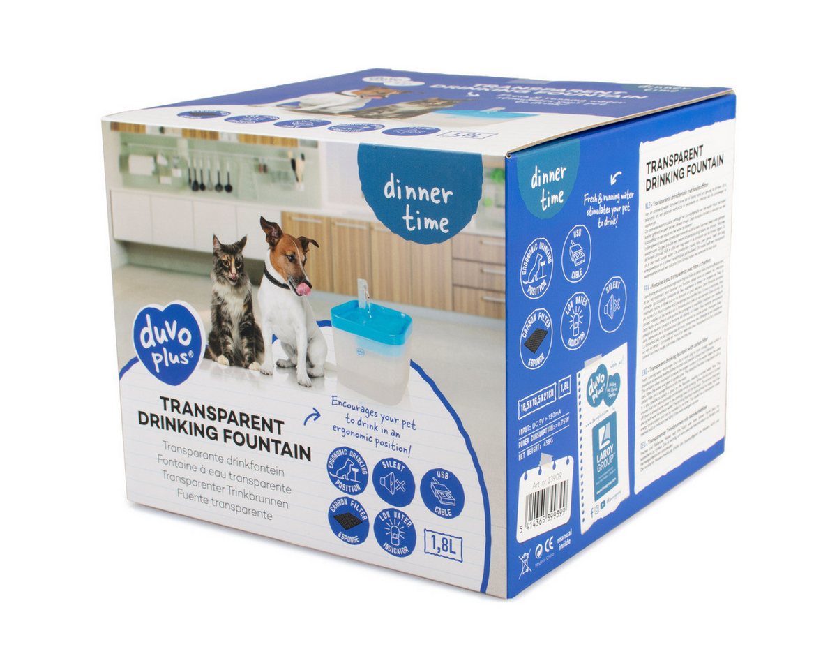 Thumbnail - DUVO+ Trinkbrunnen Transparenter Trinkbrunnen blau/weiß für Katzen