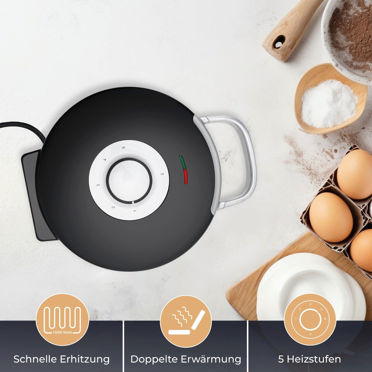 KLAMER Waffeleisen Herzwaffel, Waffeln in Herzform, 5 Stufen, hochwertige Antihaftbeschi…, 1000 W, gleichmäßige Bräunung, Antihaftbeschichtung, platzsparendes Design