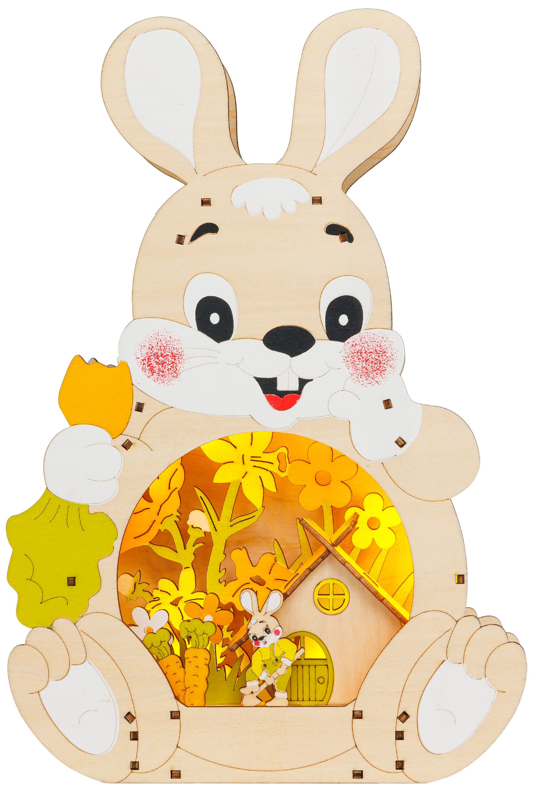 SIKORA Osterfigur beleuchteter Holz LED Deko Osterhase Osterdeko für Zuhause - OD24, Mit innenliegender, unsichtbar angeordneter LED Beleuchtung