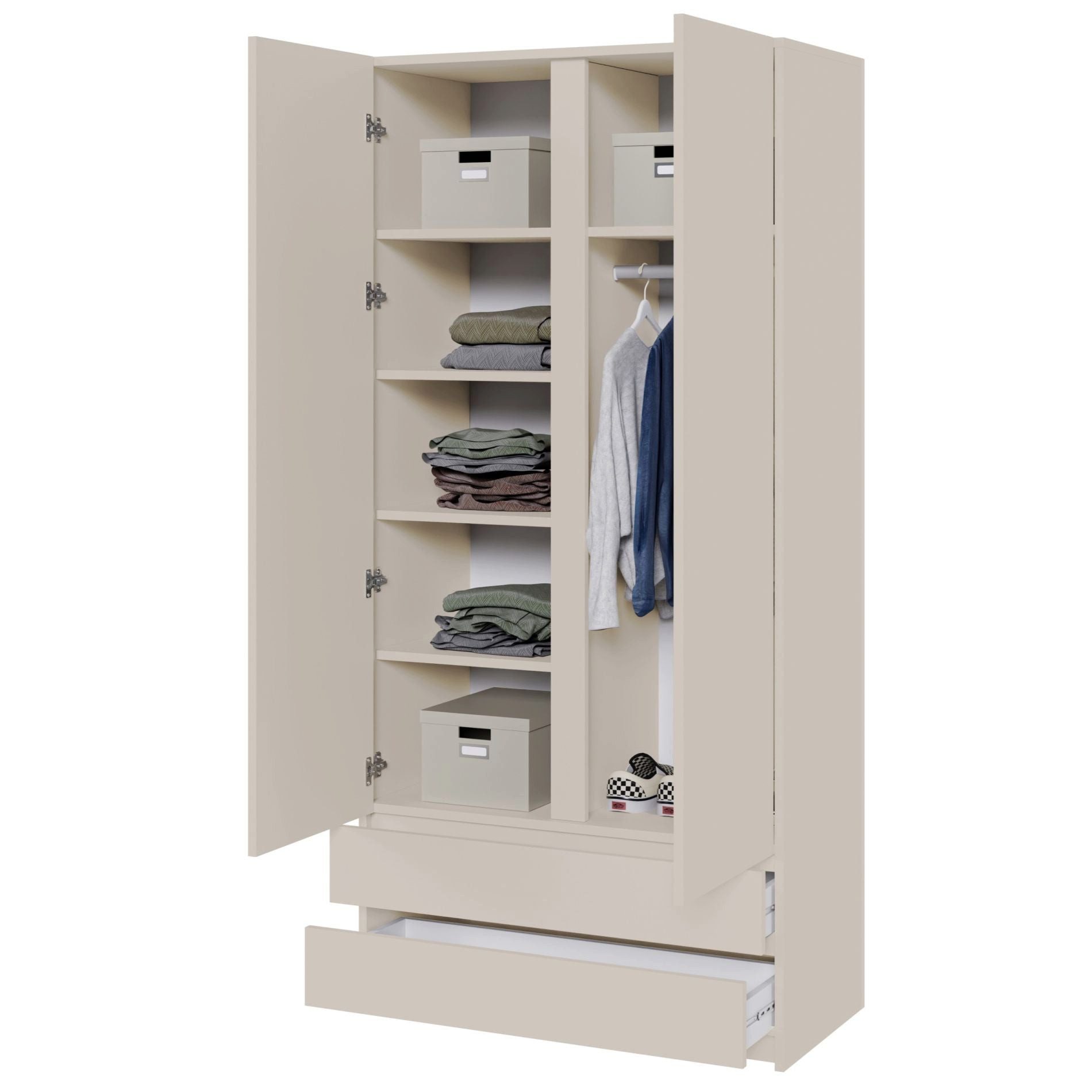 Selsey Kleiderschrank BEMMI mit Fächer, Kleiderstange und 2 Schubladen, Kaschmirgrau