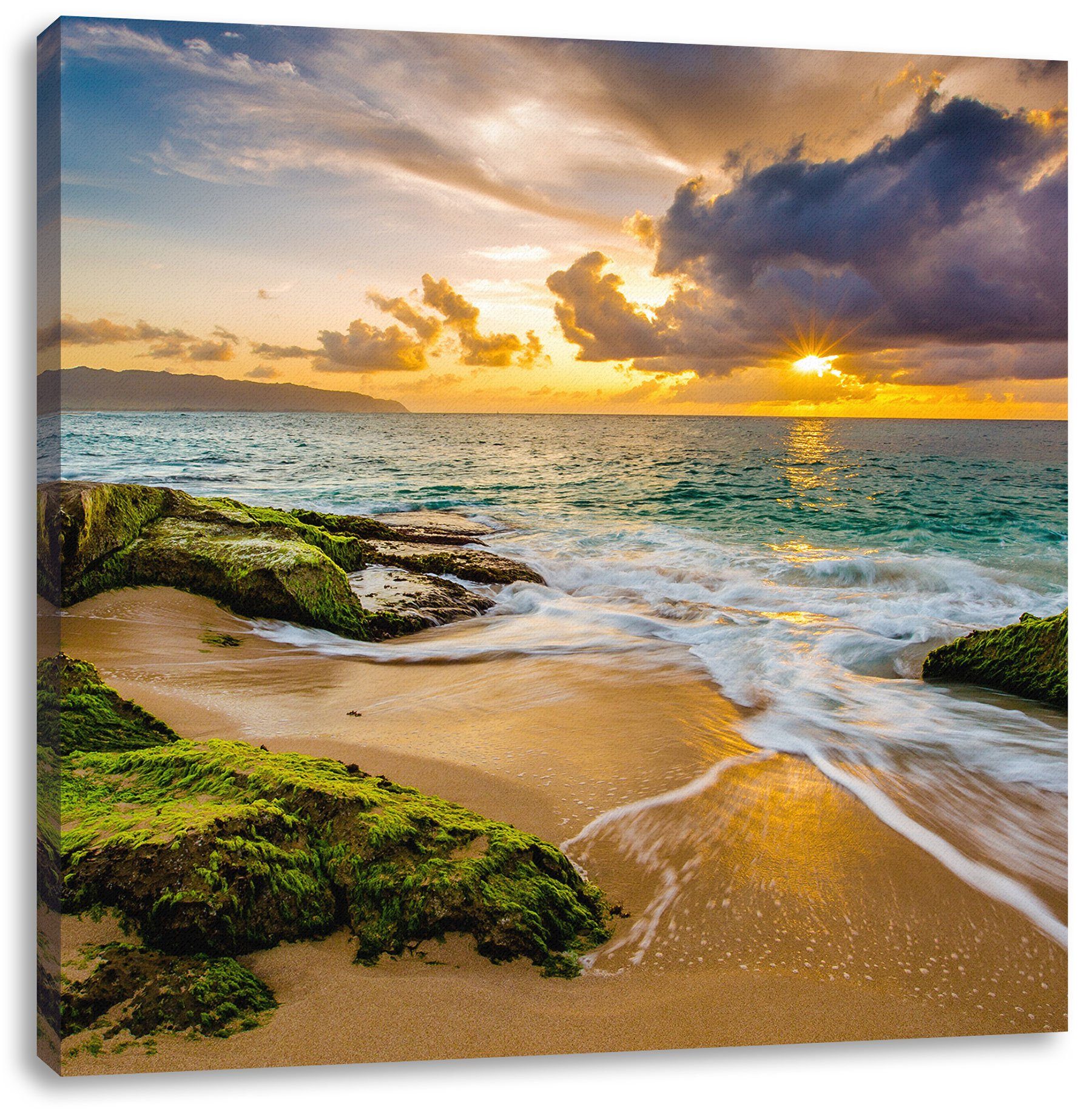 Pixxprint Leinwandbild Sonnenuntergang auf Hawaii, Sonnenuntergang auf Hawaii (1 St), Leinwandbild fertig bespannt, inkl. Zackenaufhänger