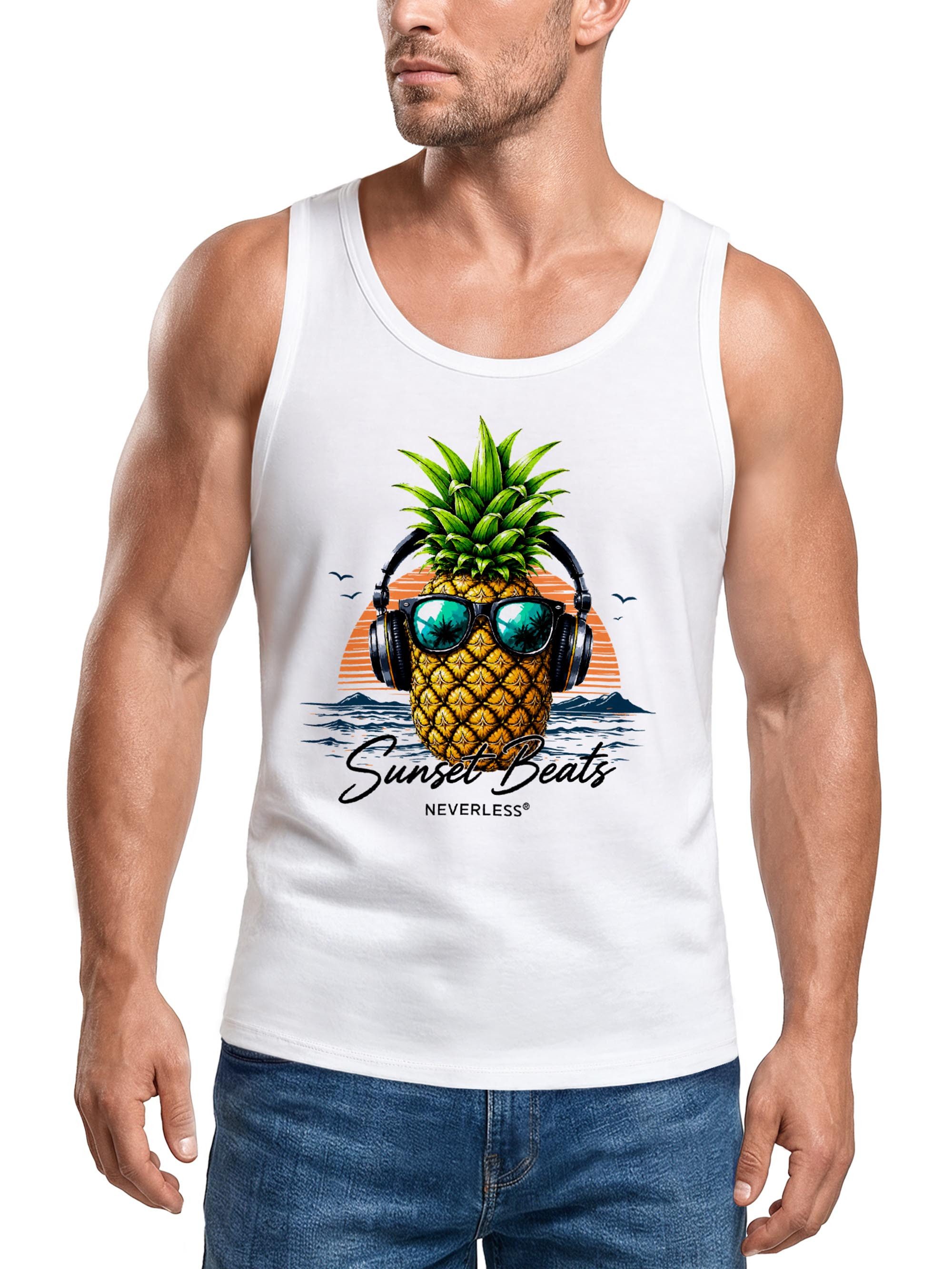 Neverless Tanktop Tanktop Herren mit Grafik-Print - Sunset Beats - Trägershirt mit Print