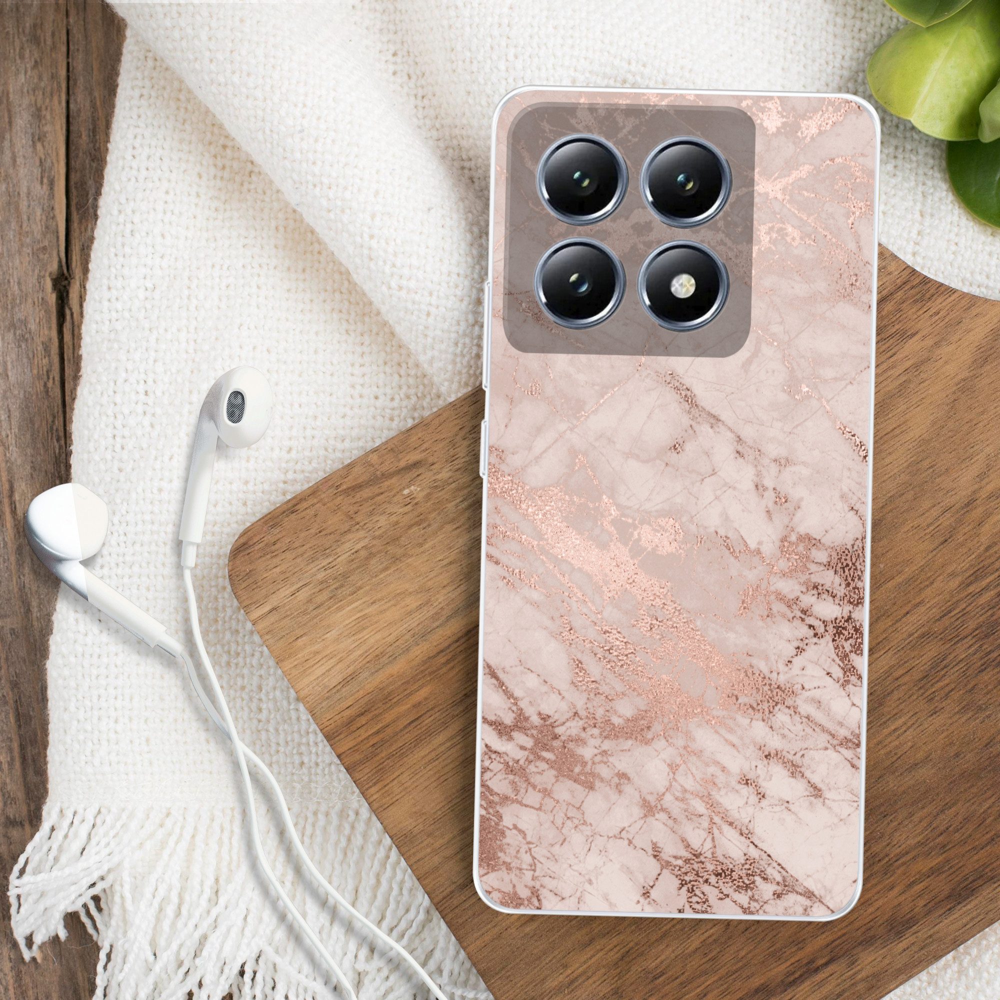 MuchoWow Handyhülle für Xiaomi 14T Marmor - Rosa - Luxus - Marmoroptik - Glitzer - Design, Handy Case, Silikon, Bumper Case Dünn