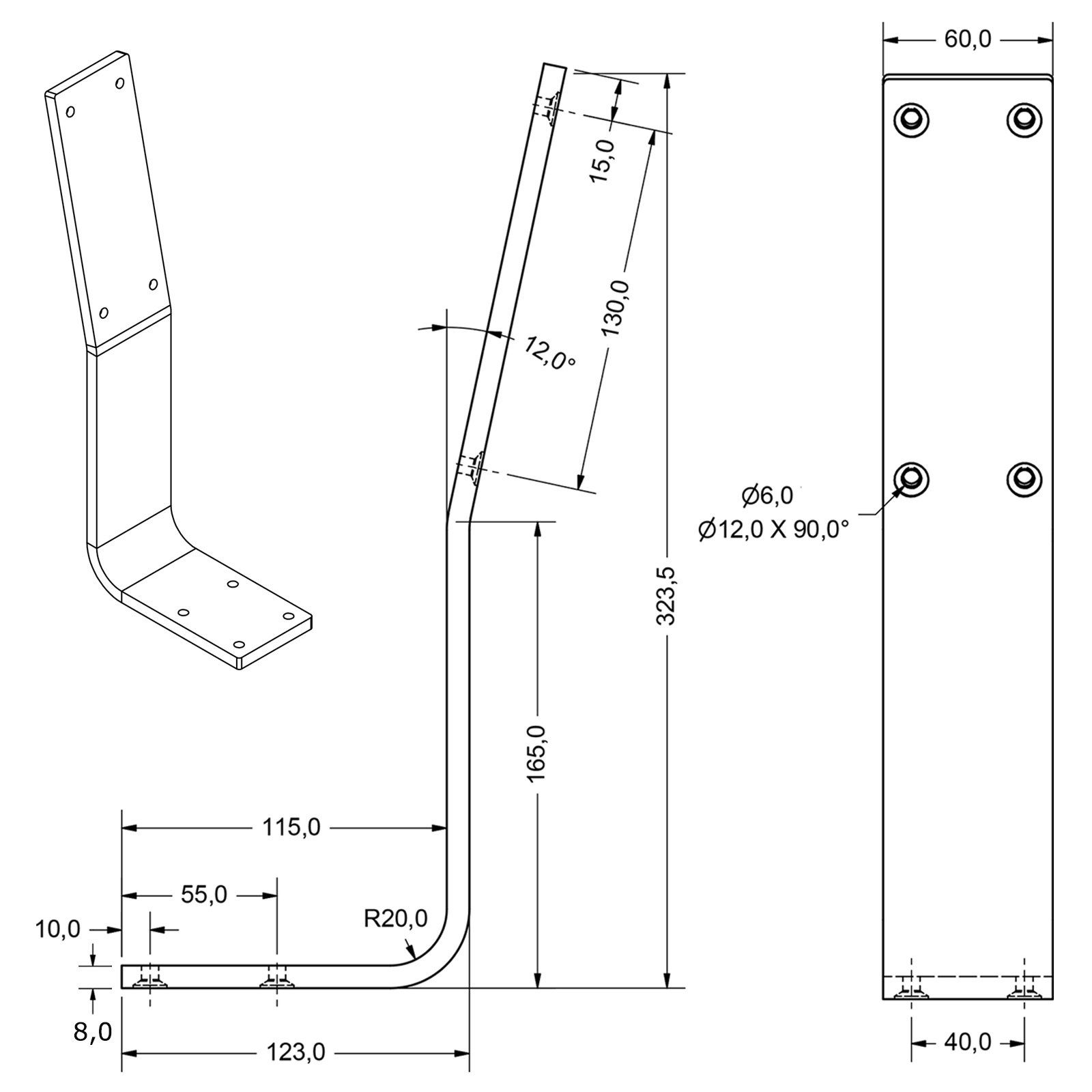 mm & Höhe SO-TECH® 1 323,5 TAB, Sitz-Bank Betten für Rückenlehnen-Halterung Tischgestell 123 Tiefe Stück