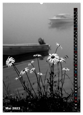 CALVENDO Wandkalender Blumige Graustufen - Schwarz und Weiß (Premium, hochwertiger DIN A2 Wandkalender 2023, Kunstdruck in Hochglanz)