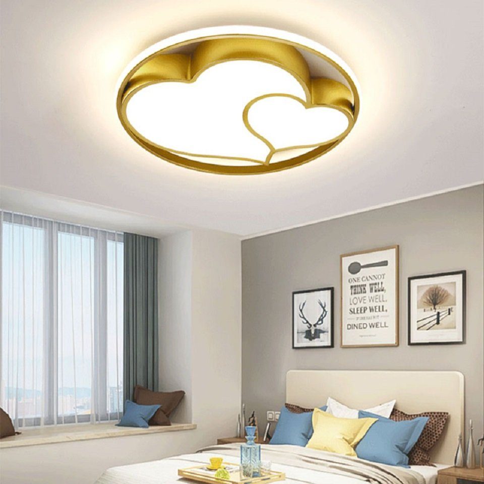 Daskoo Deckenleuchten 33W Herzform LED Deckenlampe mit Fernbedienung Dimmbar Wohnzimmer, LED fest integriert, Neutralweiß, Warmweiß, Kaltweiß, LED Deckenleuchte stufenlos dimmbar Gold