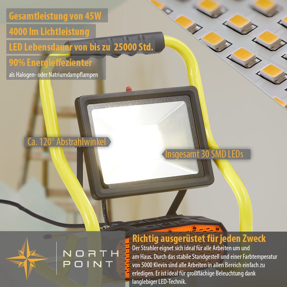 Northpoint LED Baustrahler 30W 4000K Tageslichtweiß mit Bluetooth Lautsprecher IP44