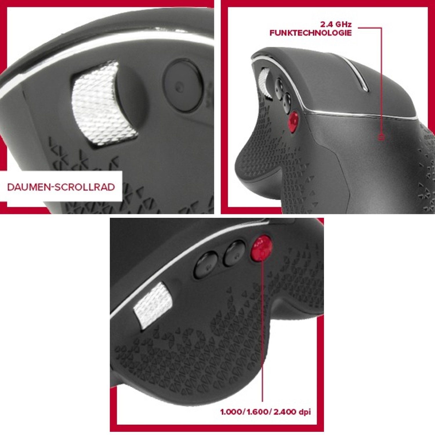 Speedlink LITIKO Ergonomisch Funk Maus Daumen-Scrollrad Mäuse (Ergonomische USB Wireless Mouse für Rechthänder, 1000 - 2400 dpi)