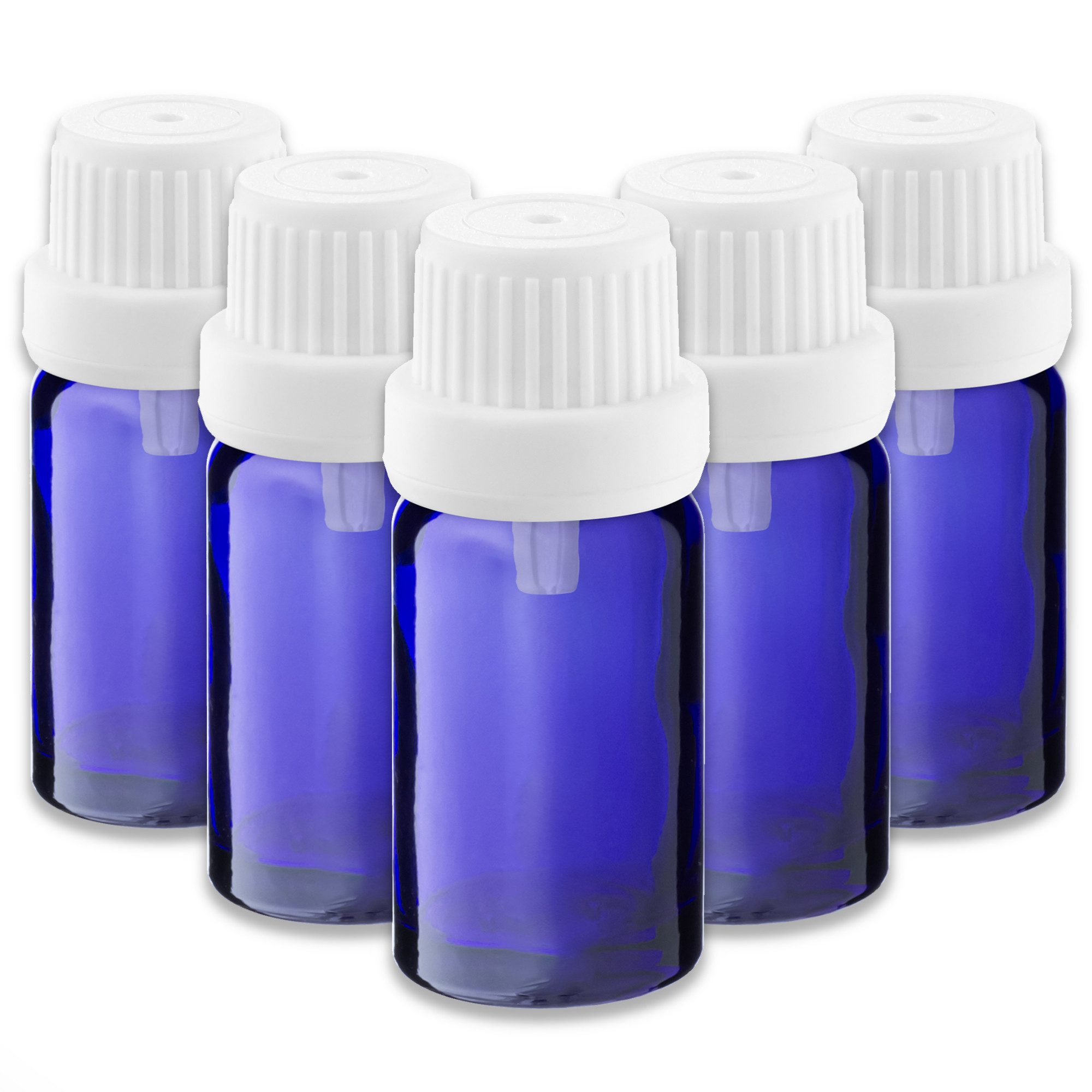 CK Verpackung GmbH Tropfer 5x Blaue Glasflasche 10 ml mit weißem Tropfeinsatz Apothekerflasche