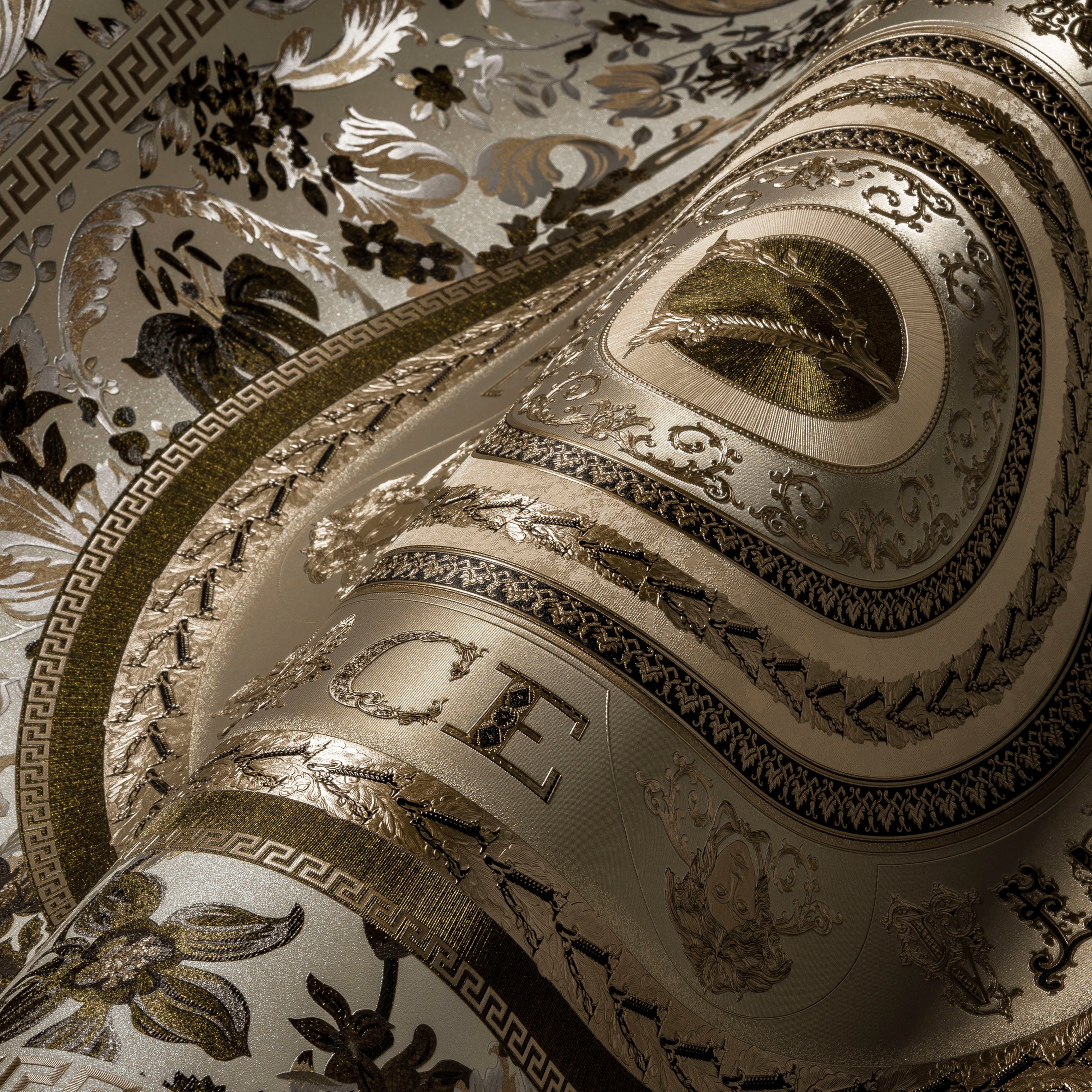 Versace Vliestapete Wallpaper Versace 5 Floral Design, leicht strukturiert, leicht glänzend, abstrakt, gemustert, (1 St), Designertapete auffallende Fliesen-Tapete Tapeten Wohnzimmer modern