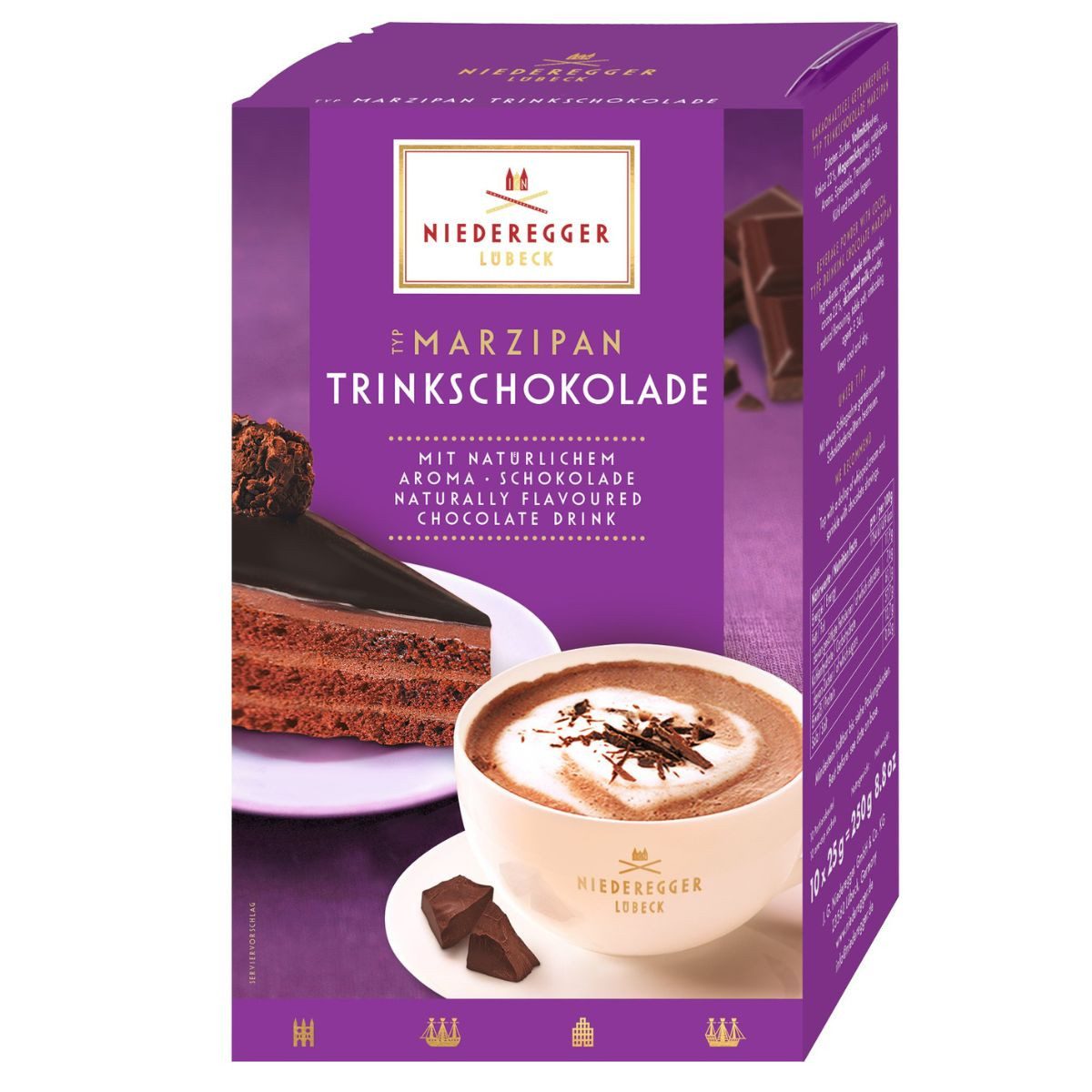 Niederegger Kakao Niederegger Marzipan Trinkschokolade, 10-Stick Portionsbeutel, 250 g