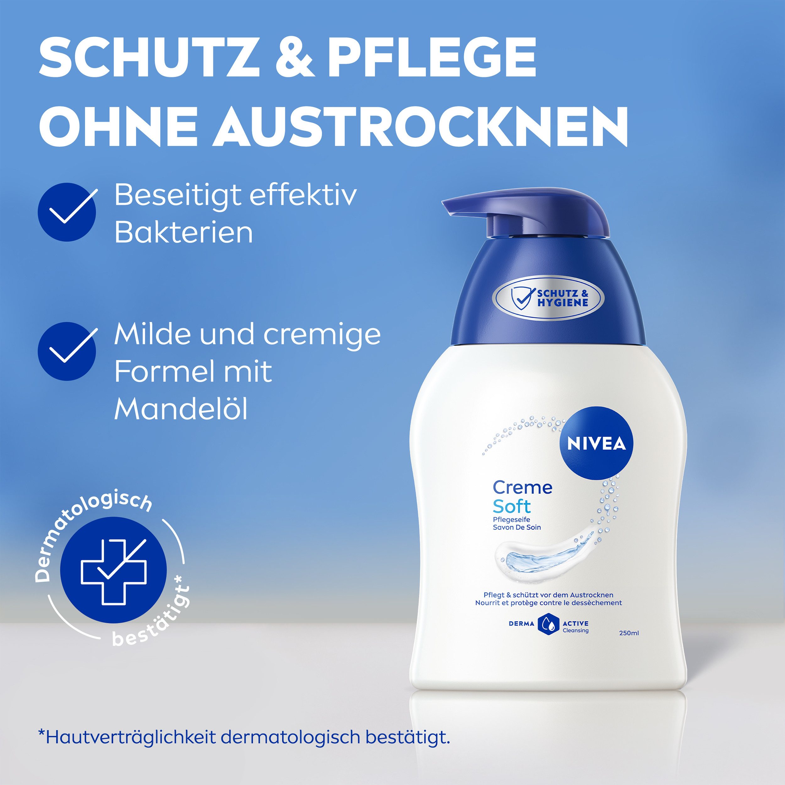 Nivea Flüssigseife Creme Soft 6 x 250ml Handseife mit Mandelöl, 6-tlg., mit Mandelöl