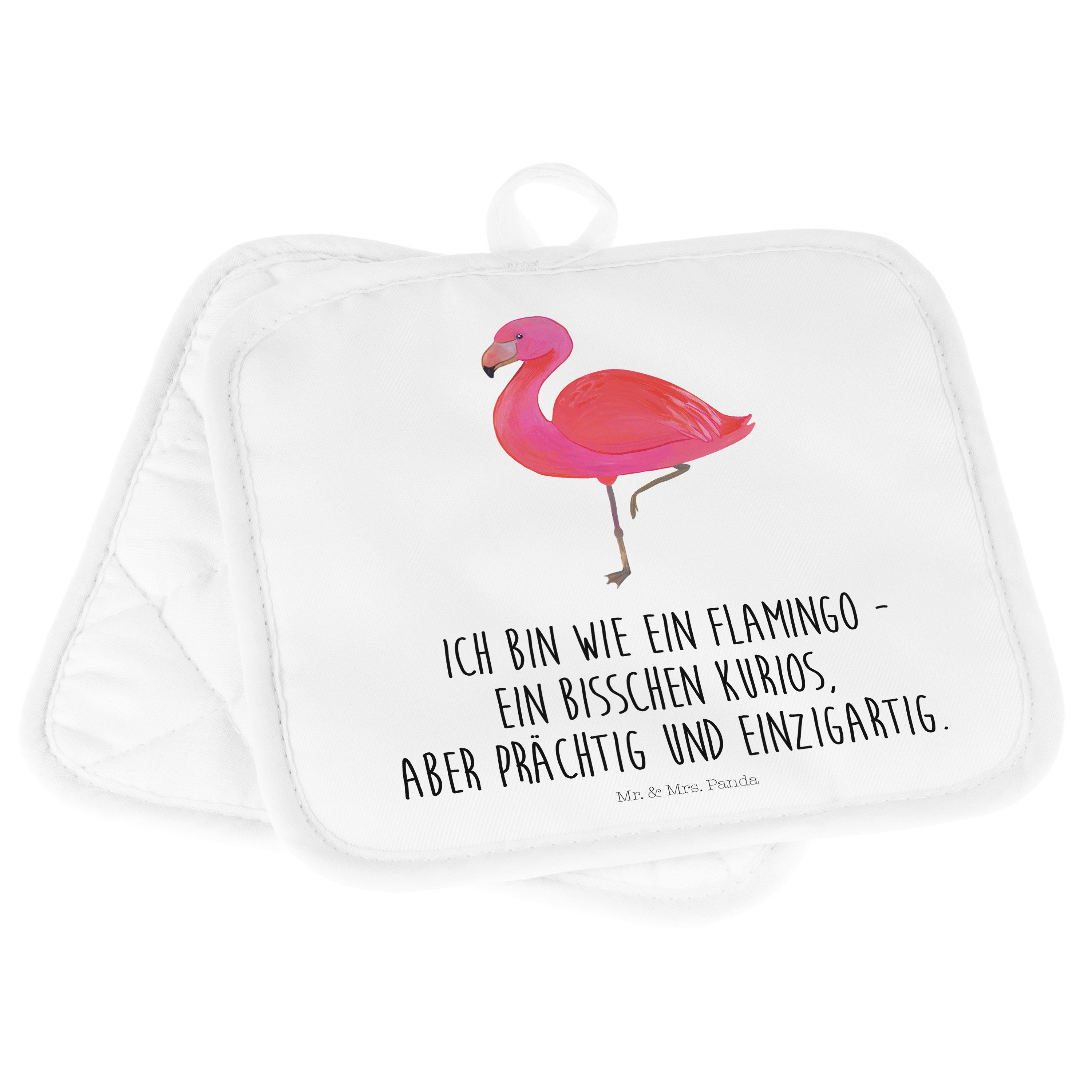 - - Geschenk, O, Weiß Topflappen lustig, Außenseiter, Mr. classic Mrs. Panda (1-tlg) Flamingo & Topflappen