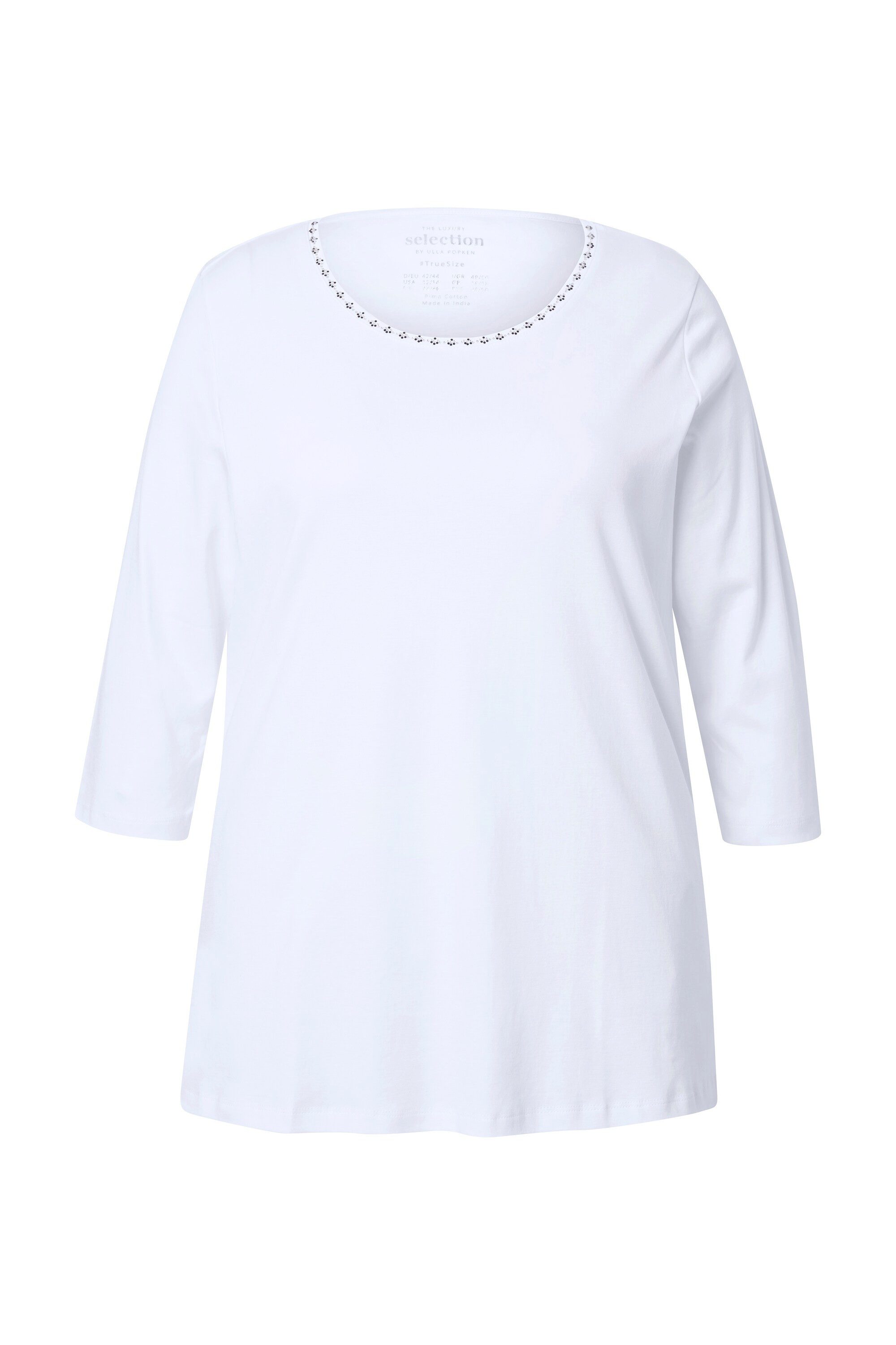 Ulla Popken T-Shirt Pima Cotton Shirt Ziersteine A-Linie Rundhals günstig online kaufen