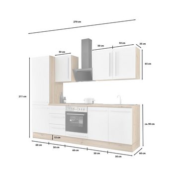 Kochstation Küchenzeile KS-Florida mit 38mm starker Arbeitsplatte, Breite 270 cm, wahlweise mit E-Geräten, Soft-Close-Funktion