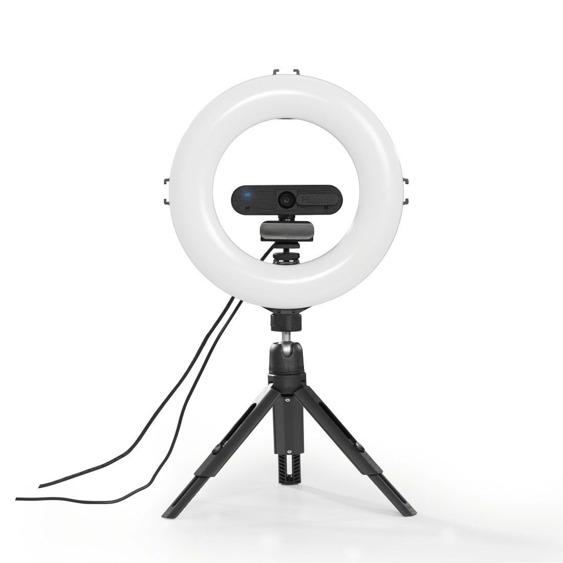 Hama Ringlicht LED Ringleuchte Videokonferenz mit Handy, Mikrofon, Webcam, für Stativ