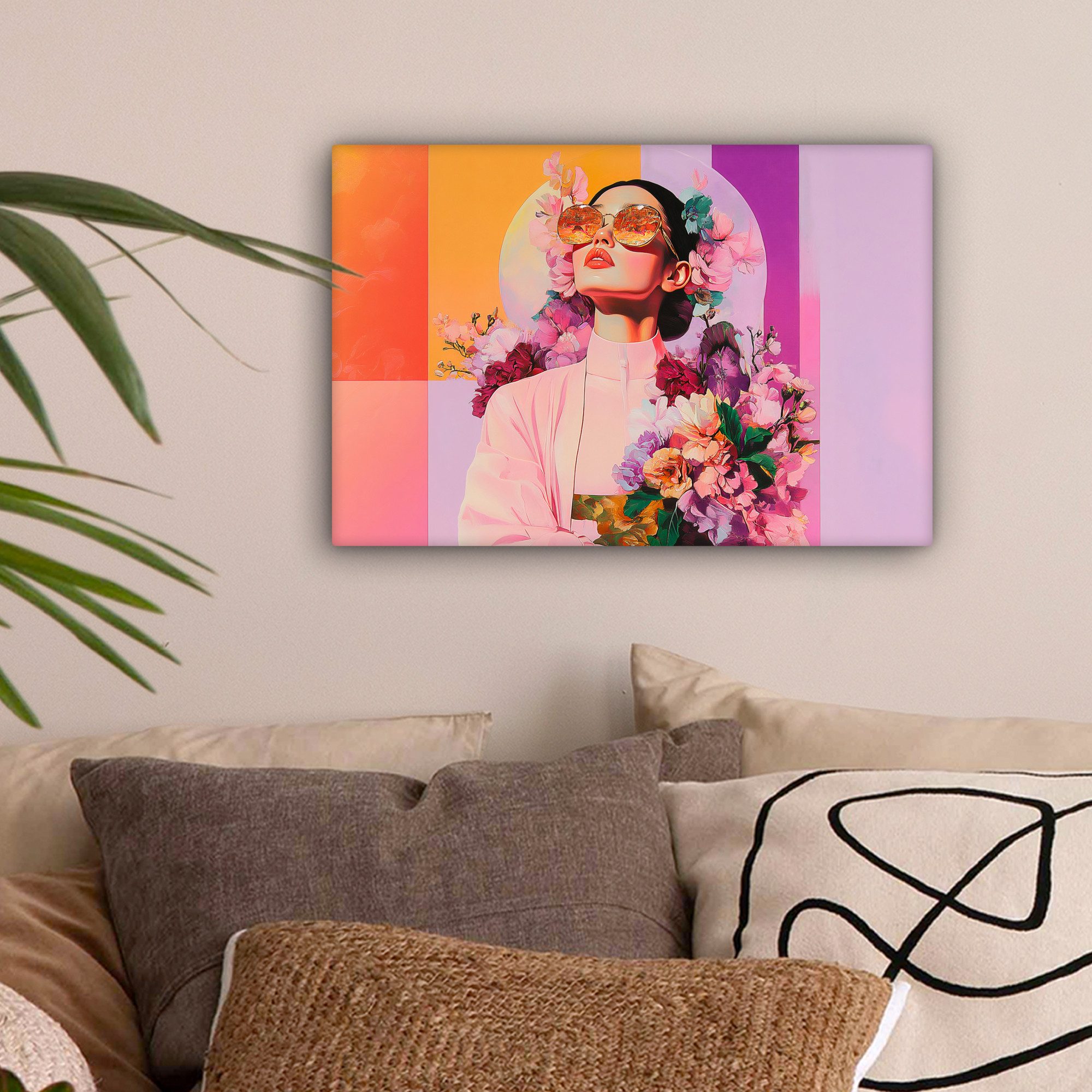 OneMillionCanvasses® Leinwandbild Porträt - Frau - Abstrakt - Blumen, Fotod günstig online kaufen