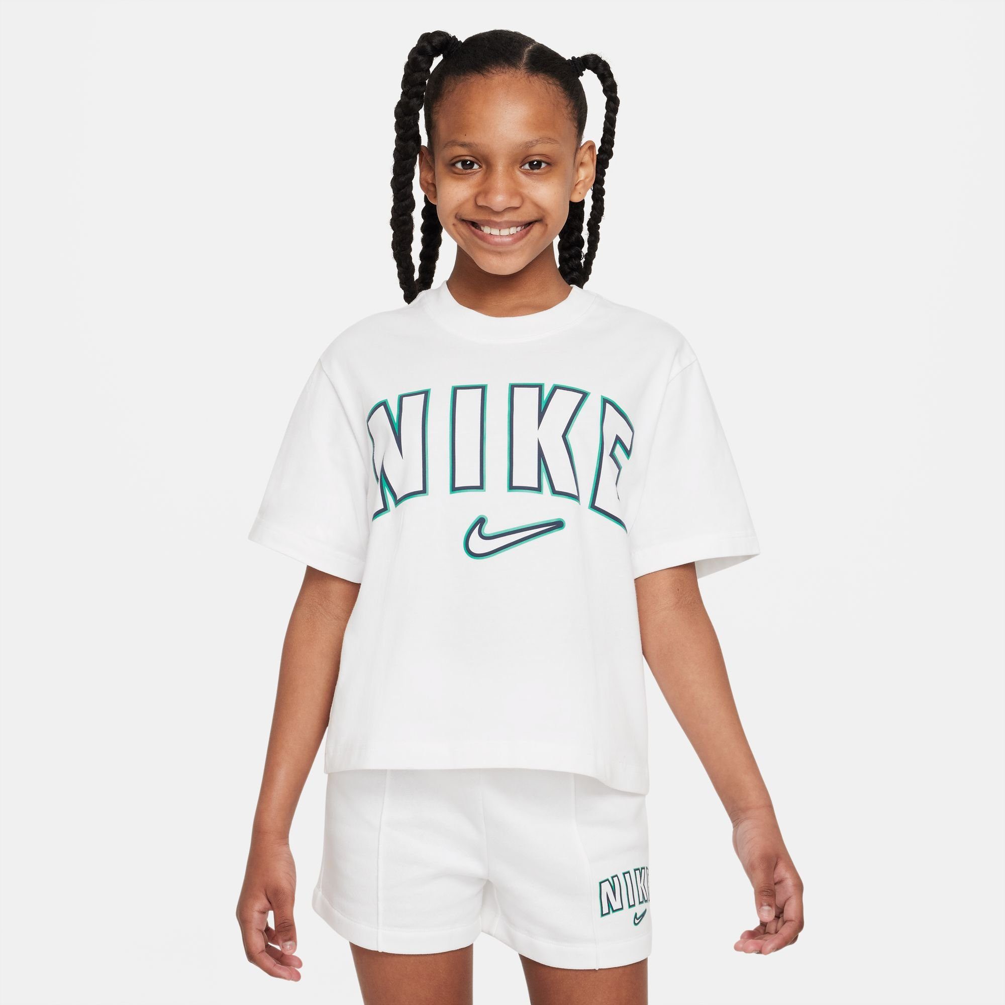 Alle Preise reduziert Nike Sportswear T-Shirt G NSW BOXY für - Short TEE WHITE Kinder PRNT Sleeve