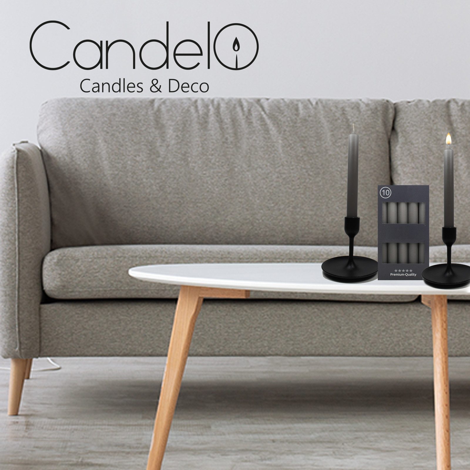 Candelo Tafelkerze 10er Set Spitzkerzen - Schiefergrau - 7,5 Std Brenndauer - 18,5cm, 10er Set Spitzkerzen - 7,5 Std Brenndauer - 18,5cm - ohne Duft