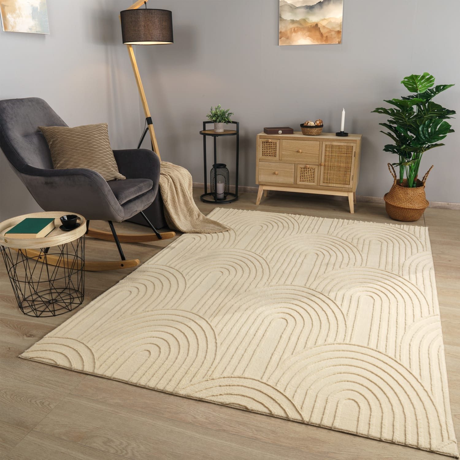 TT Home Teppich Diele, Esszimmer, Flur, Schlafzimmer, Wohnzimmer, Rechteckig, Höhe: 14 mm, Wohnzimmer Teppich Esszimmer Kurzflor Geometrische Optik Skandi Boho U