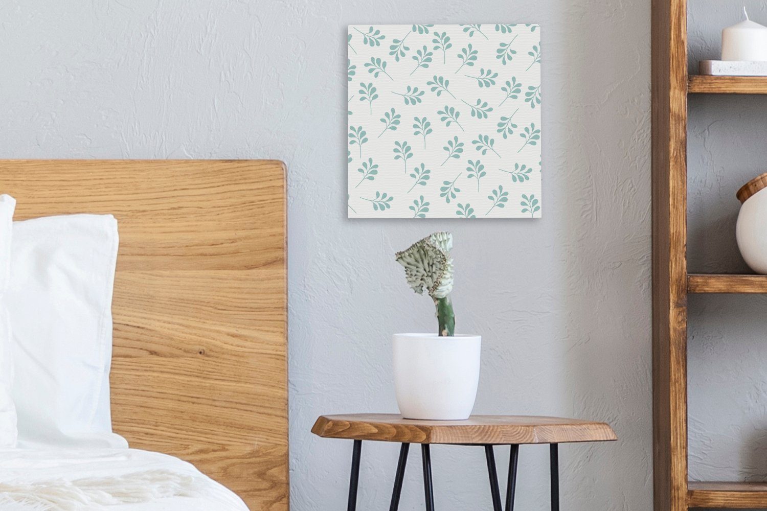 Leinwandbild Blätter Blau, Schlafzimmer St), OneMillionCanvasses® - Bilder Leinwand für (1 Wohnzimmer - Muster