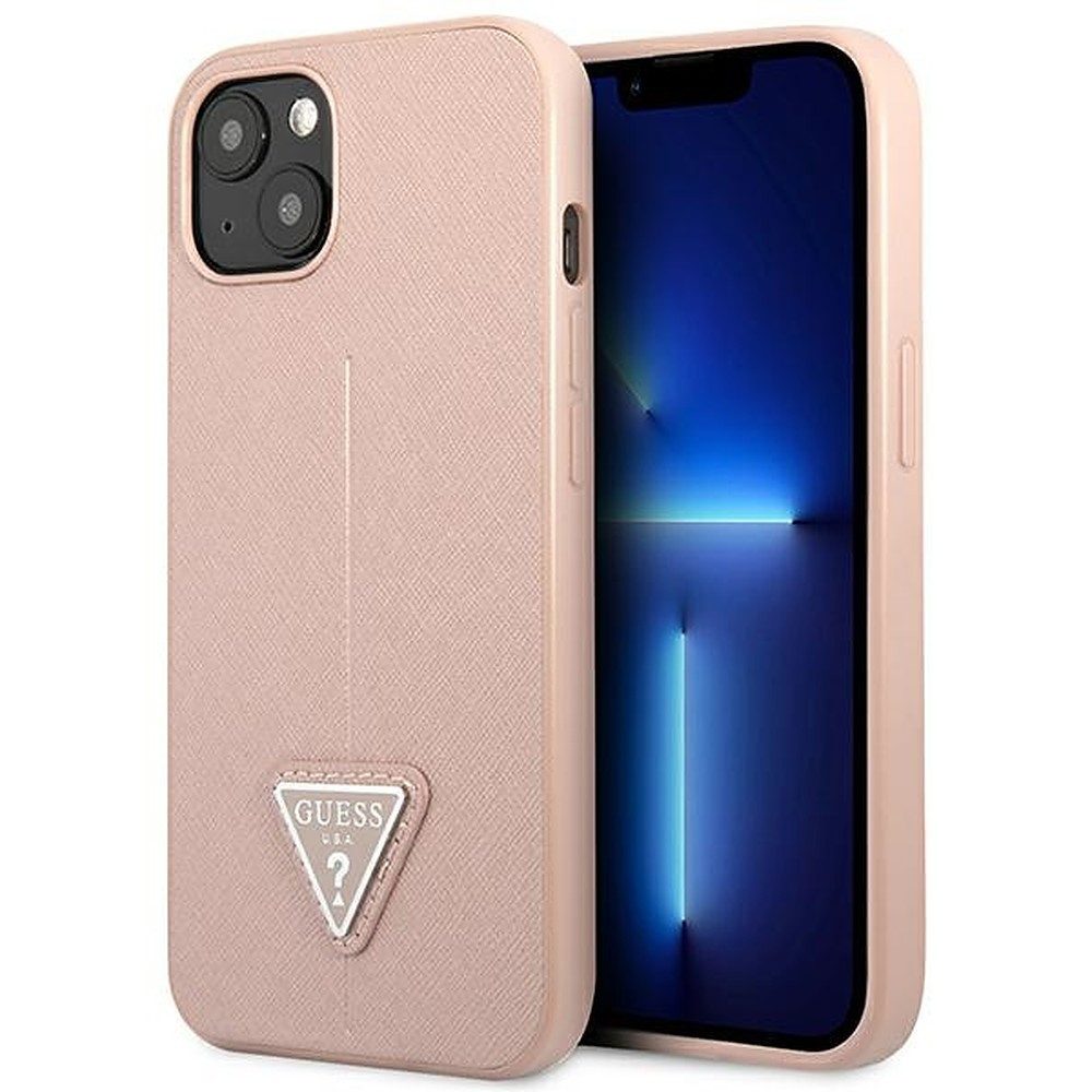Guess Handyhülle Schutzhülle Rückschale Smartphonehülle 6,7 Zoll, Saffiano-Struktur, Dreieck-Logo, Kunstleder