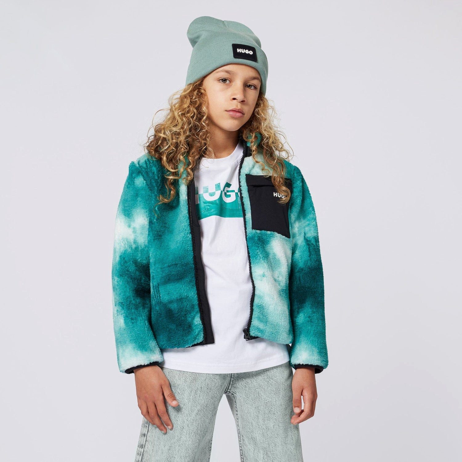 HUGO Fleecejacke HUGO Kids Fleece - Jacke Türkis