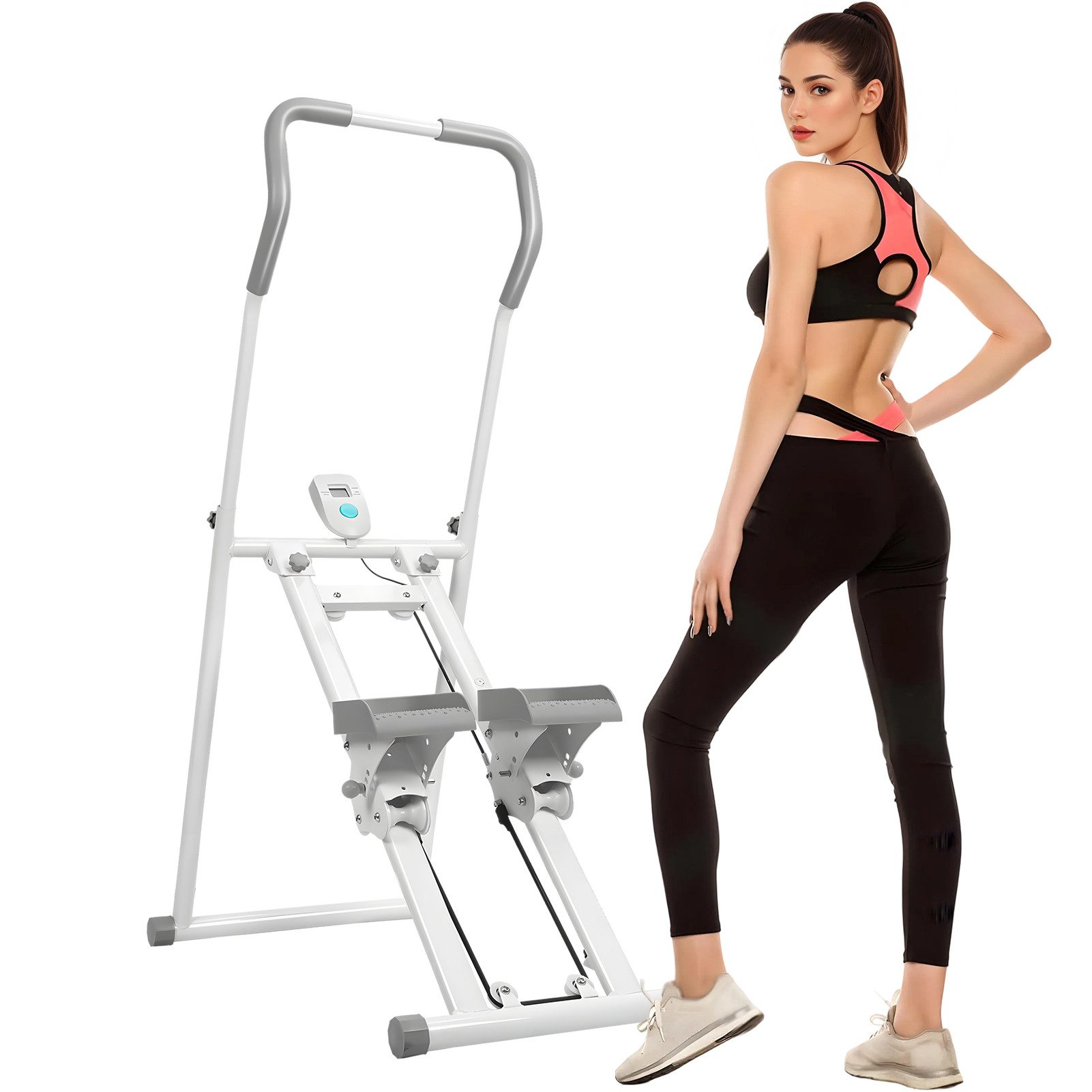 Rutaqian Stepper Klappbarer Treppenstepper, Stair Stepper mit LCD-Display bis 120 kg (Tragbarer Stepper mit 3 Widerstandsstufe,3 Höhenstufen, LCD-Display), Tragbarer Crosstrainer Vertical Climber für Zuhause Ganzkörpertraining