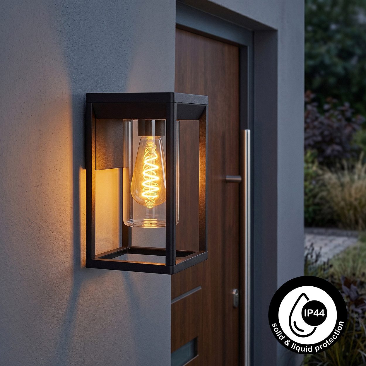 hofstein Außen-Wandleuchte »Besana« Außenleuchte aus Metall/Glas in Schwarz/Klar, ohne Leuchtmittel, Wandlampe abwärts E27, Wandleuchte mit Lichteffekt