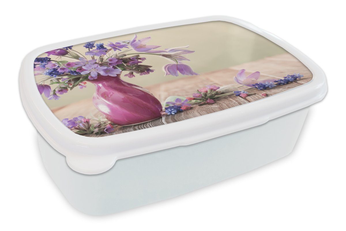 MuchoWow Lunchbox Frühling - Flieder - Stilleben, Kunststoff, (2-tlg), Brotbox für Kinder und Erwachsene, Brotdose, für Jungs und Mädchen weiß