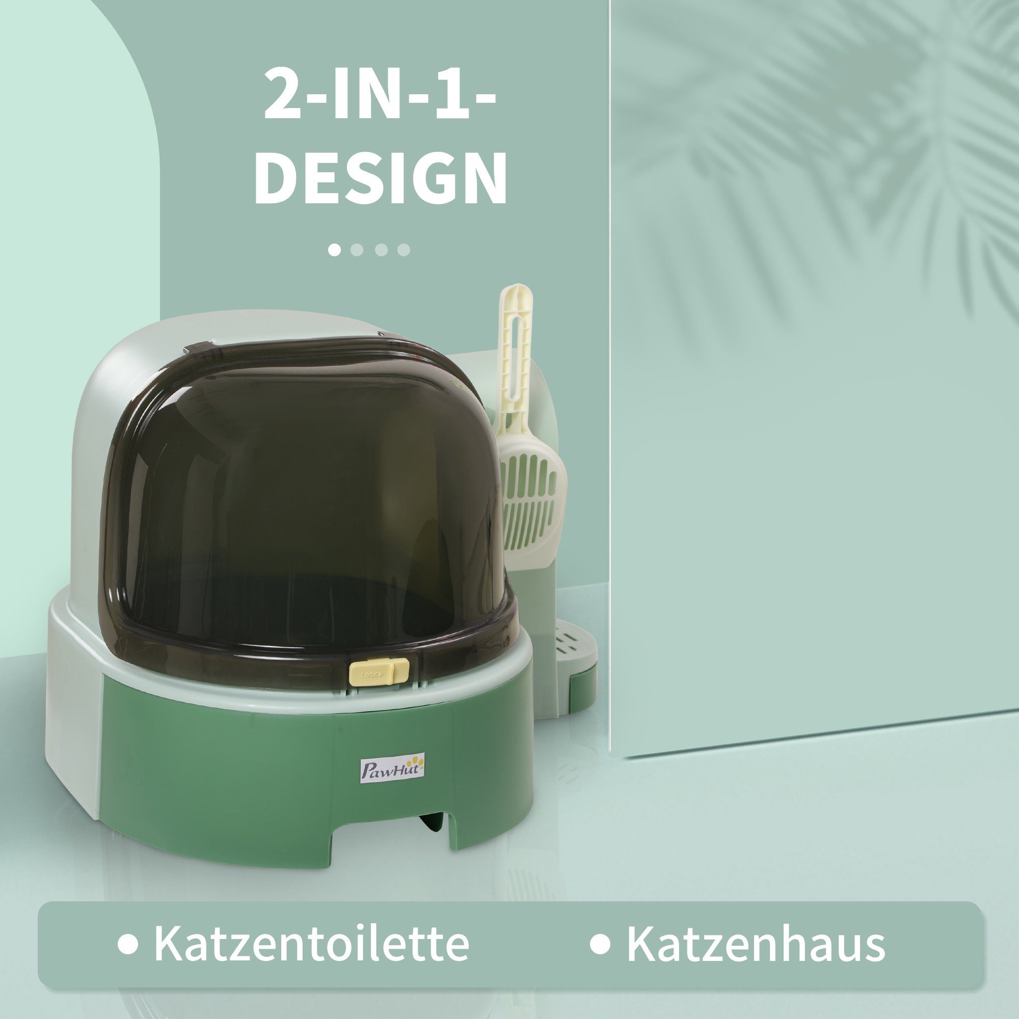 PawHut Katzentoilette geschlossenes Design, 2 Herausziehbarer Bodenwannen, Haube, Grün, 52L x 60B x 42H cm