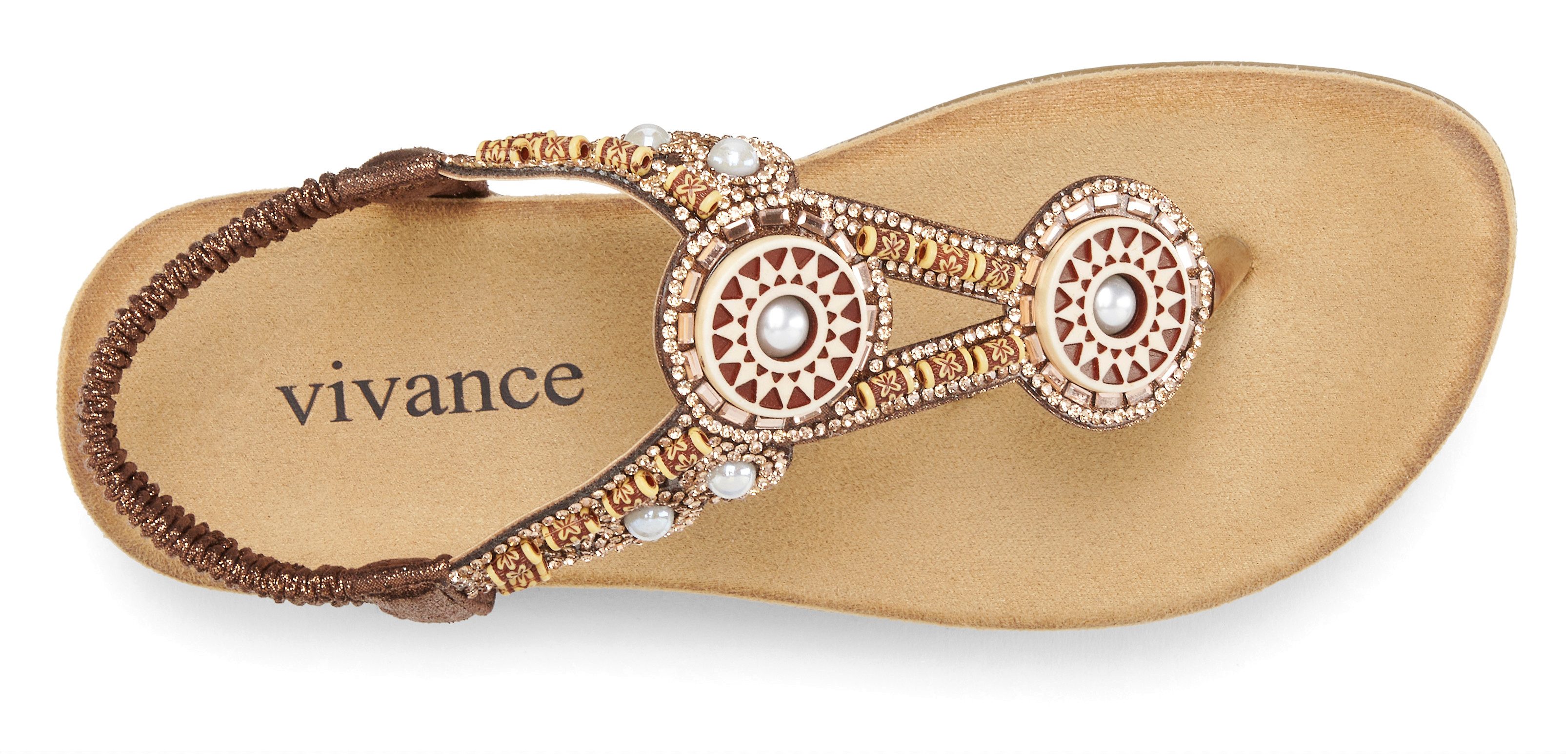 Vivance Zehentrenner Sandale, Sommerschuh, Pantolette mit Perlen und Steinchen VEGAN