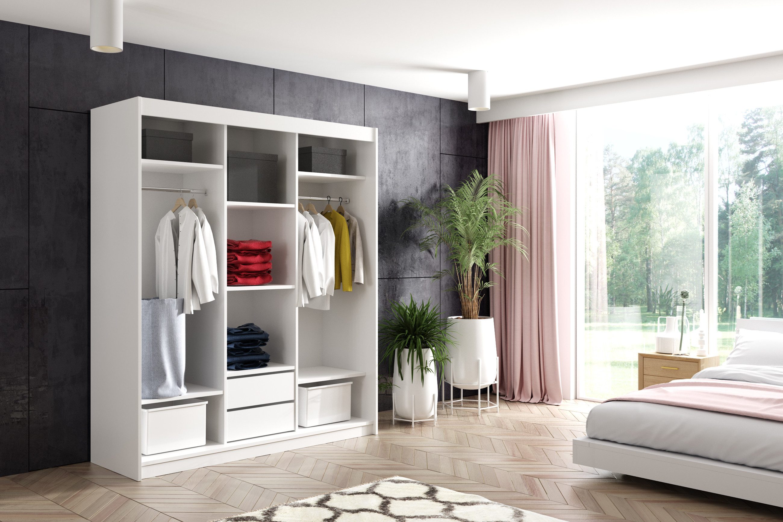 ALTDECOR Schiebetürenschrank GRACE (Kleiderschrank Garderobenschrank mit viel Stauraum Moderner Schrank) Spiegel Spiegeltüren Vielseitiger Schwebetürenschrank L – Bild 4 von 5