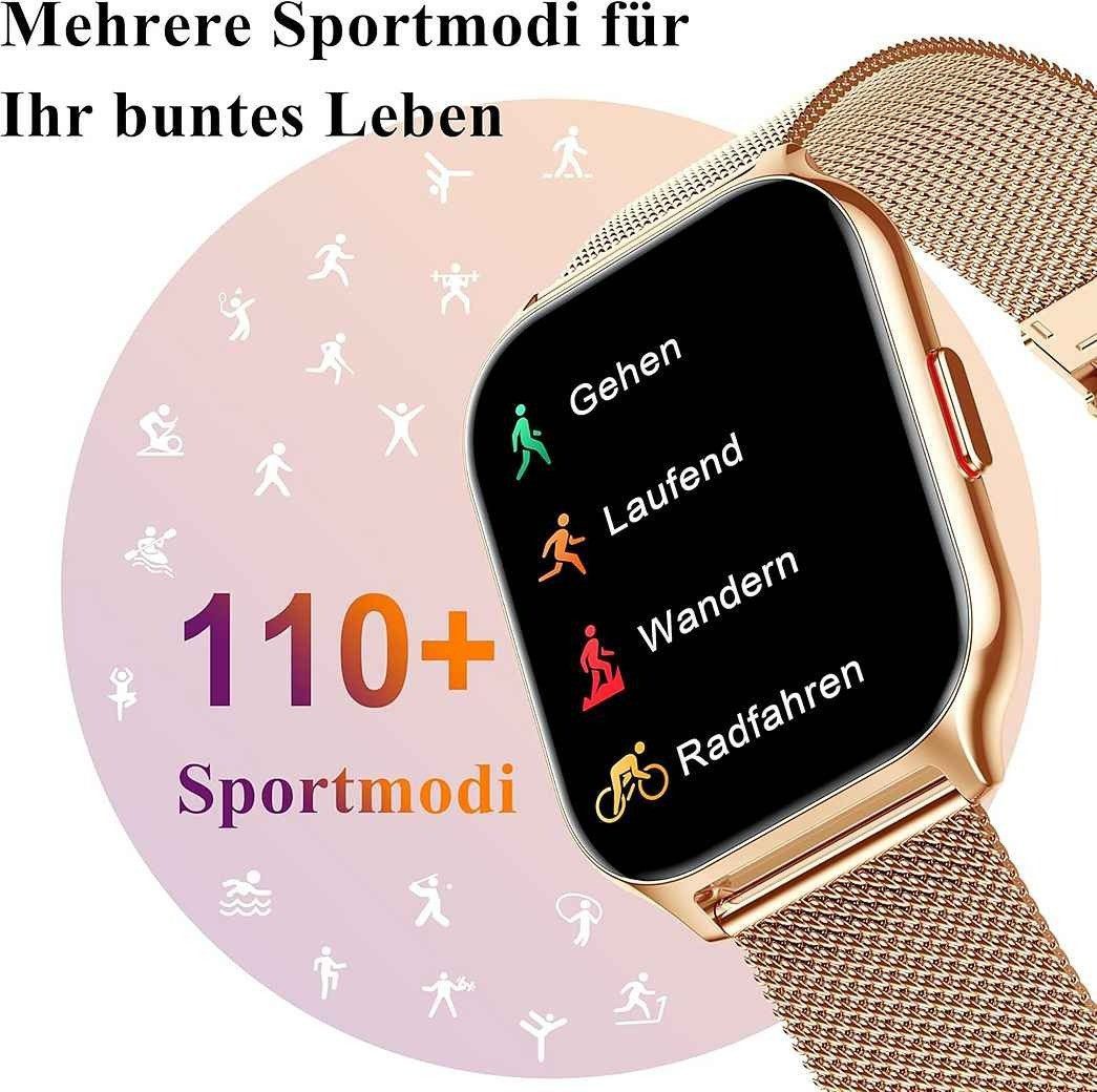 Zevelora Damen's und Herren's Fitness-Tracker Blutdruckmess Smartwatch (1,85 Zoll, Android/iOS), mit austauschbarem weichem Silikonarmband, mit SpO2 Herzfrequenz Schrittzähler Schlafmonitor, Musikwiedergabe