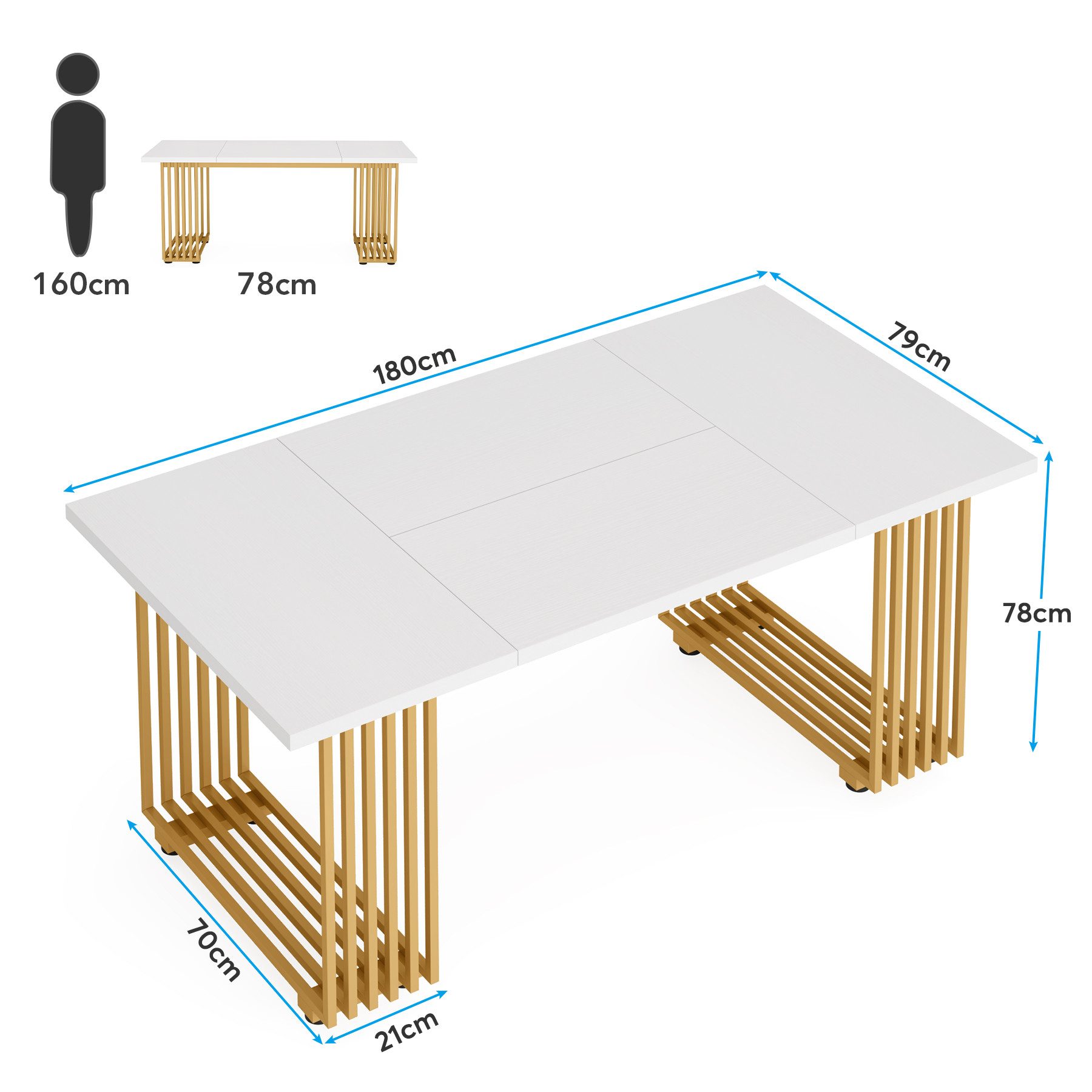 Tribesigns Esstisch 180 x 80cm Esszimmertisch mit Gold Metallbeinen, Esszimmer-Küchentisch – Bild 5 von 5