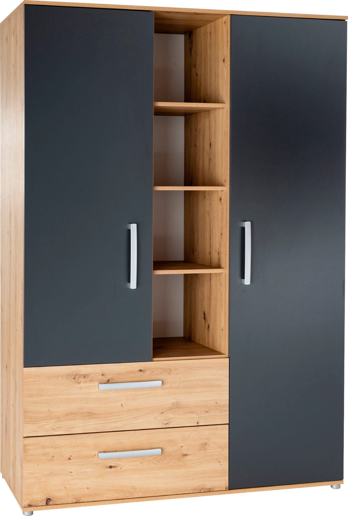 arthur berndt Jugendzimmer-Set Alessio, Anthrazit mit Artisan Eiche Dekor, viel Stauraum, (Set, 6-tlg., Kleiderschrank, Bett mit Schubkasten, Schreibtisch, Bücherregal etc), mit Melamin-Oberfläche, Made in Germany