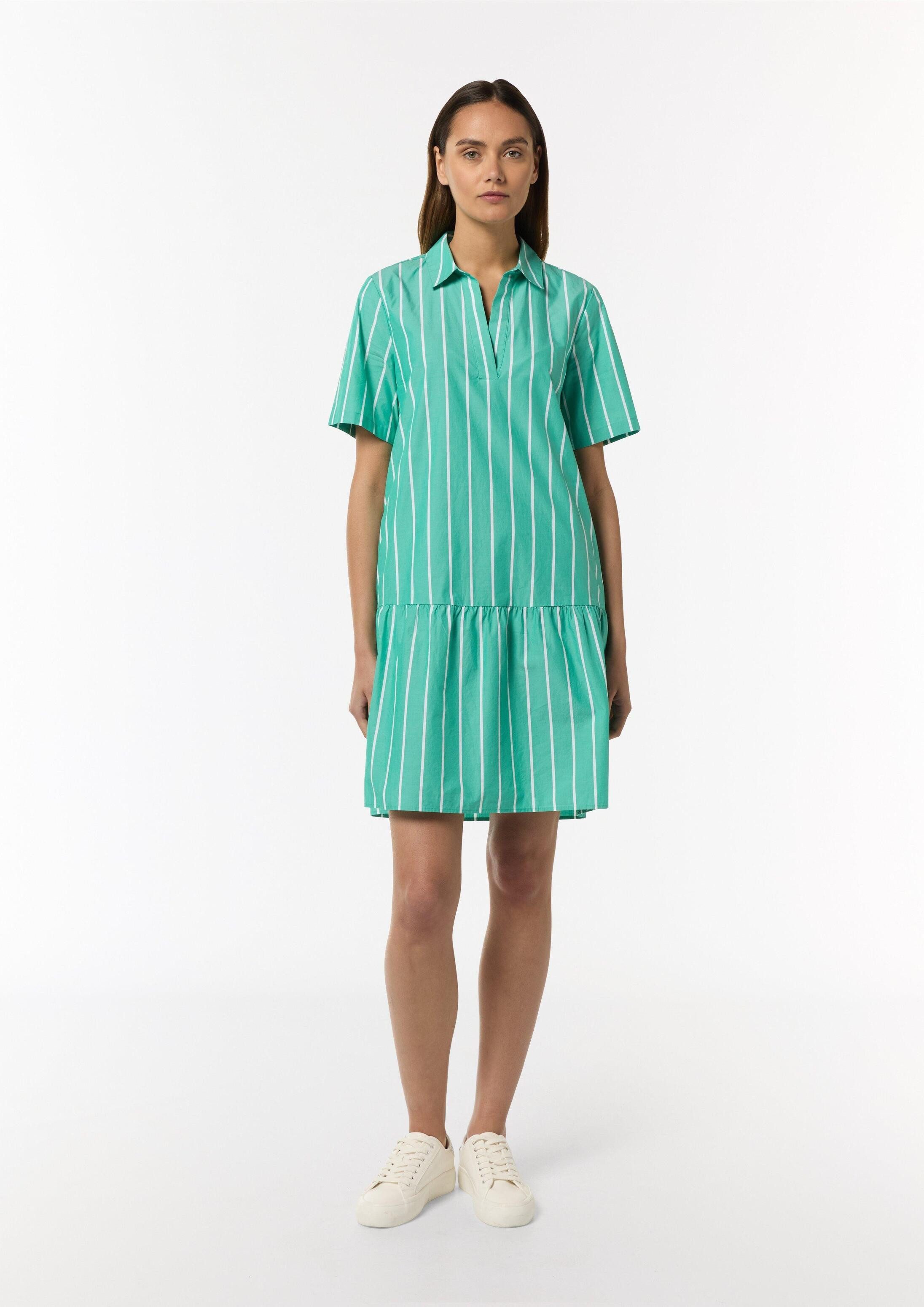 comma Minikleid Kleid Baumwoll-Kleid mit Volant-Saum und Hemdkragen
