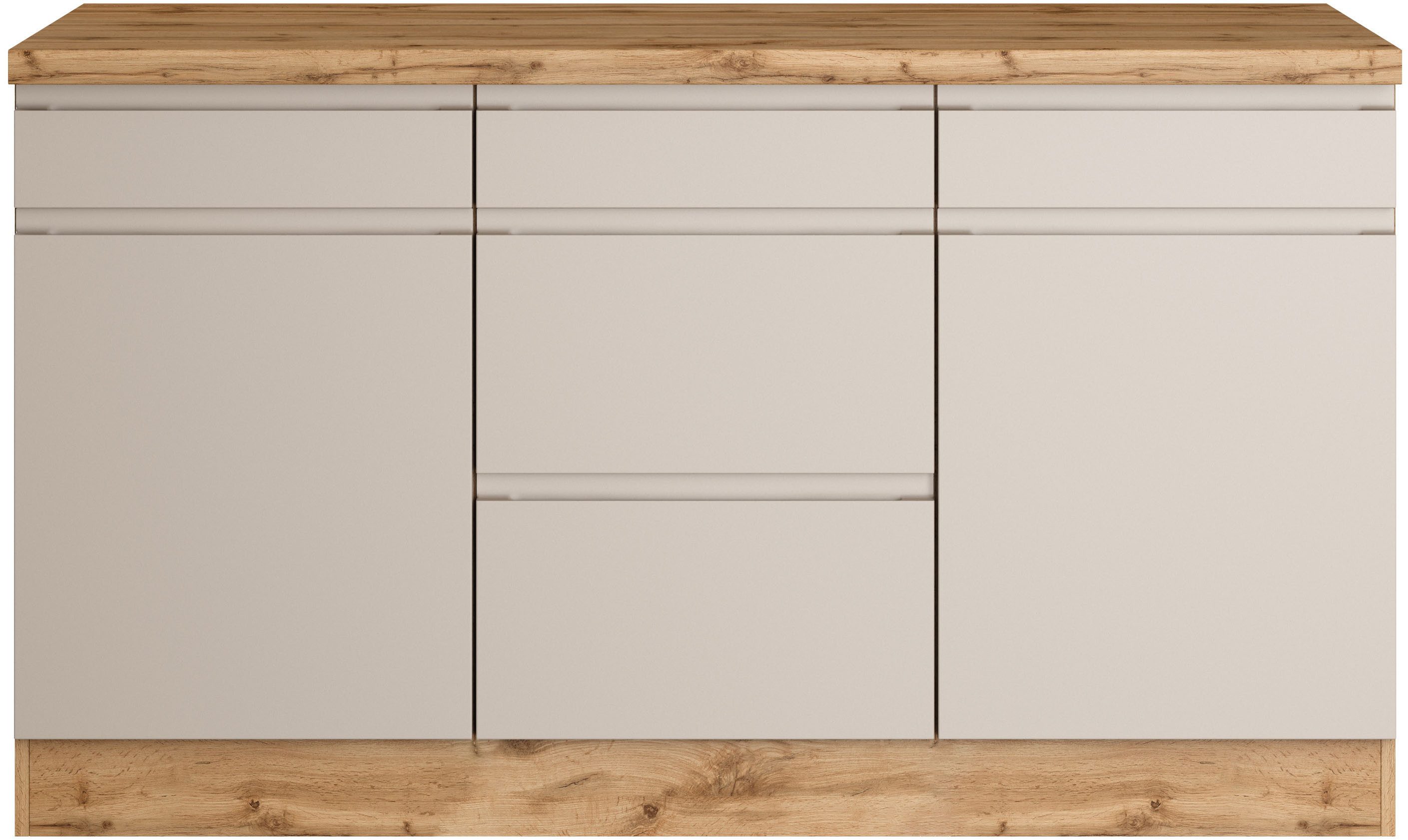 KOCHSTATION Unterschrank KS-Virginia,neu in verbesserter Ausführung Breite 150 cm, 2 Türen, 3 Schubkästen, 2 Auszüge
