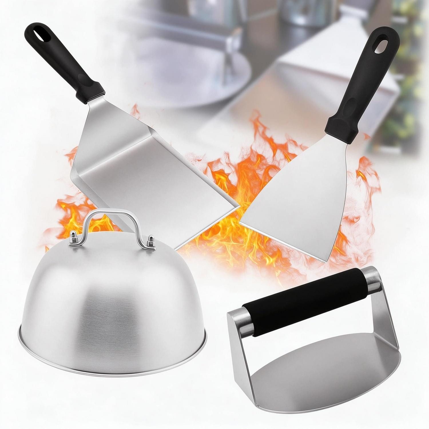 LuxusKollektion Grillspachtel Burger Smasher Set 4-tlg. Edelstahl
