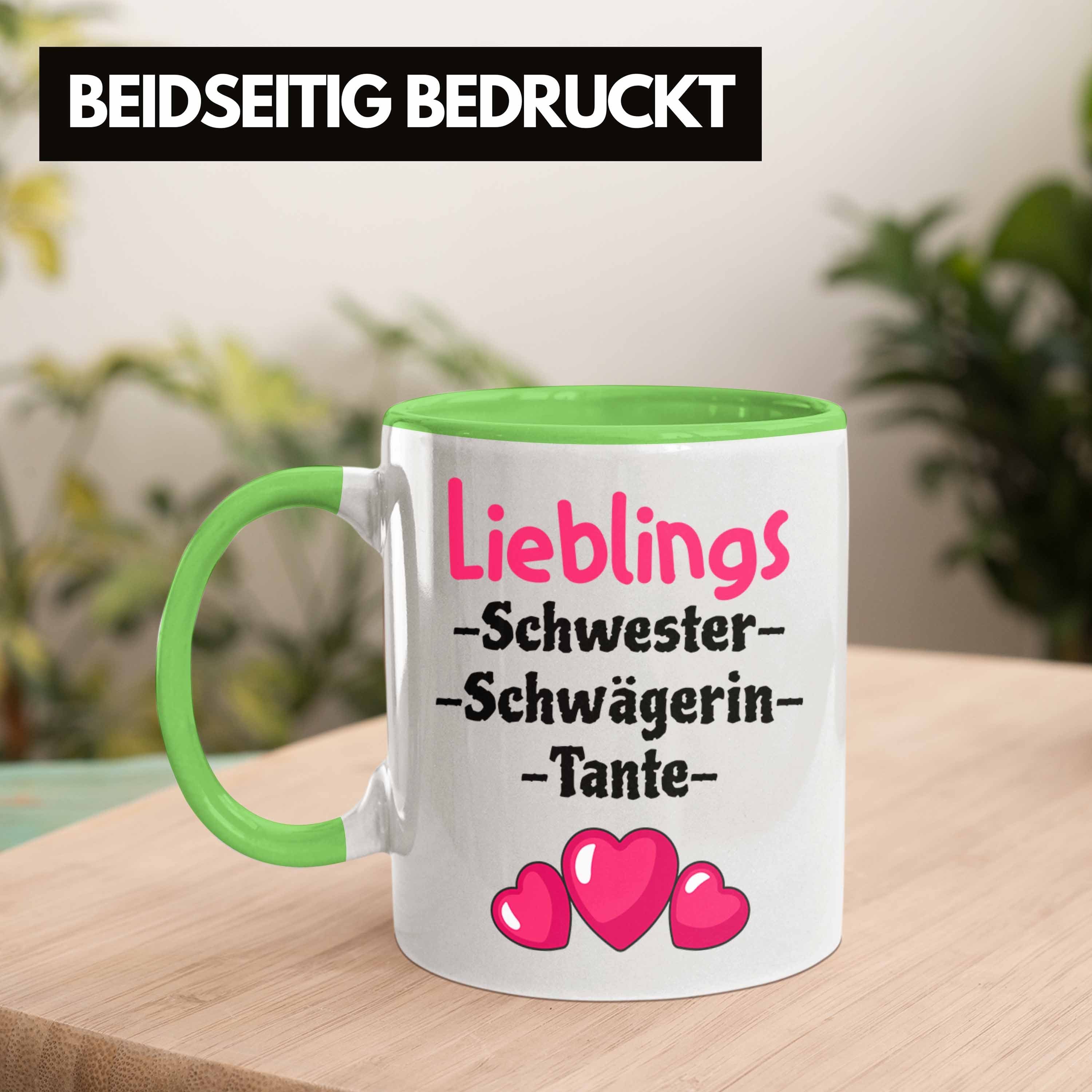 Trendation Tasse Trendation - Tasse Schwester Schwägerin Lieblings mit Grün Spruch Tante Geschenk